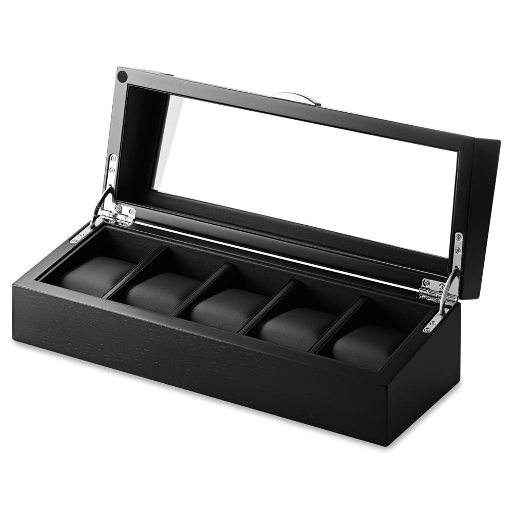 hover: 5 Slot Black Veneer Watch Display Box hover: 5 Slot Black Veneer Watch Display Box