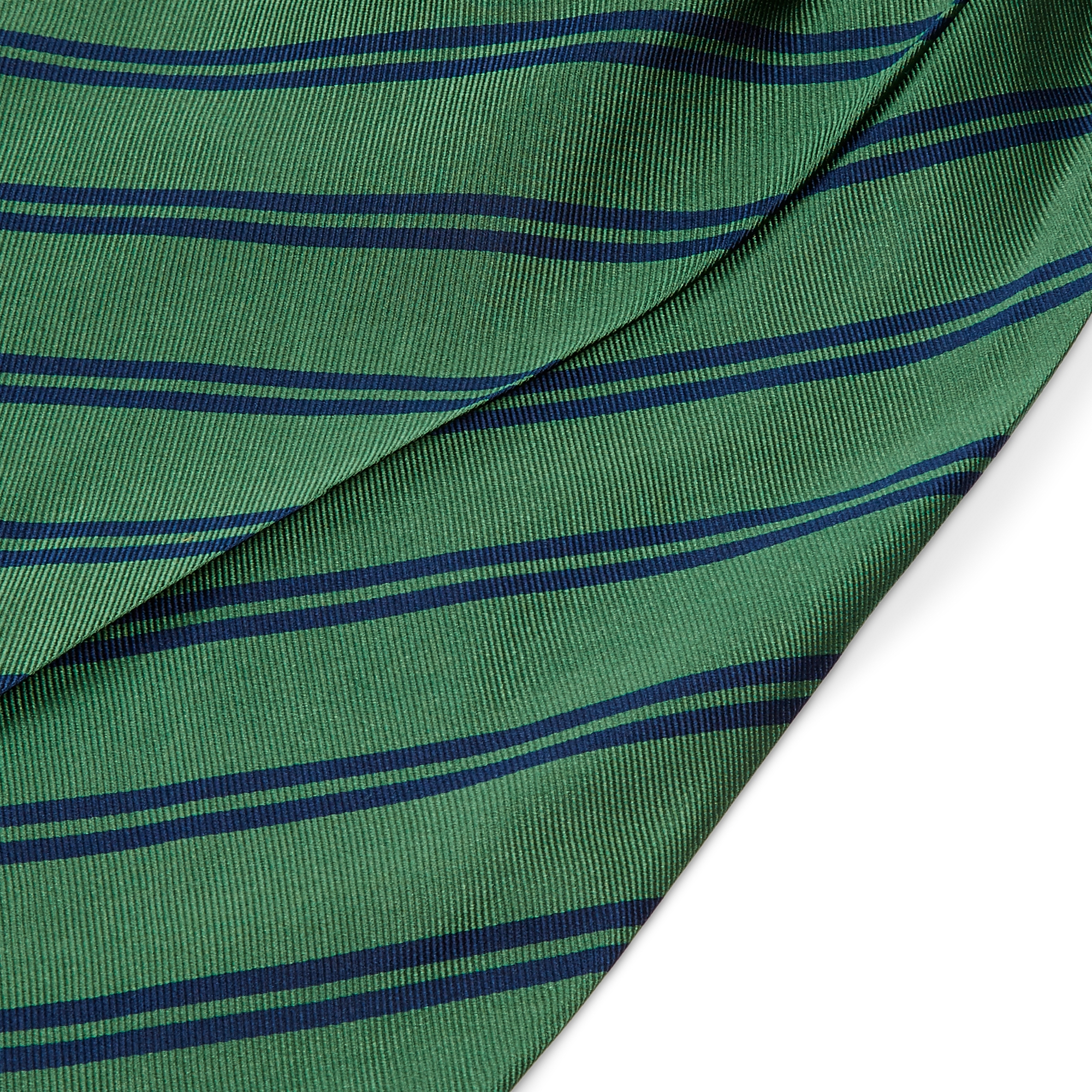Cravate Ascot en soie verte à rayures bleu marine - 2