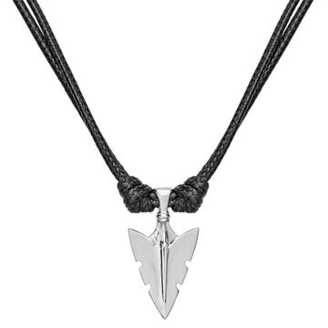 Gravel | Silver-Tone Stainless Steel Arrowhead & Black Cord Necklace