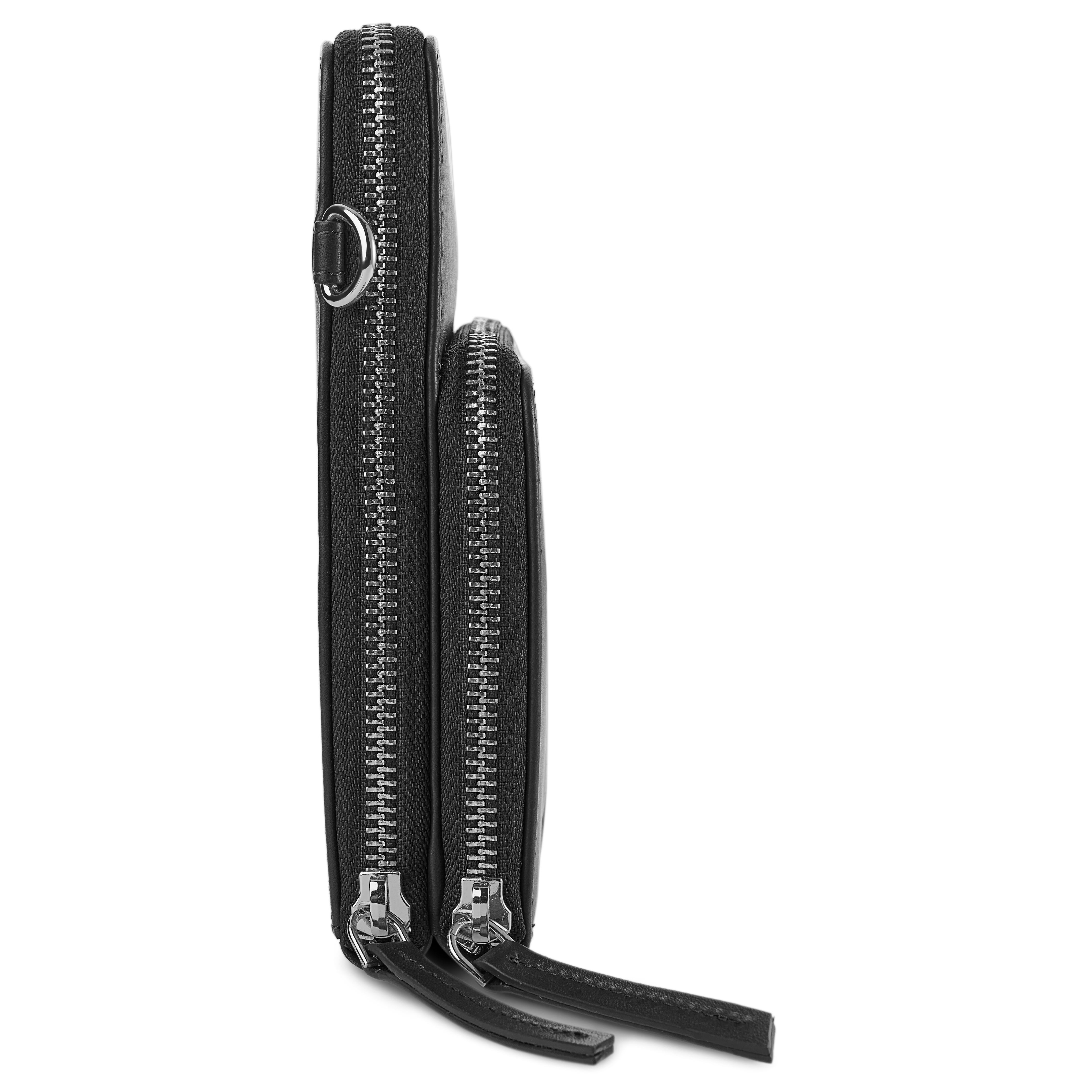 Μαύρο Δερμάτινο Τσαντάκι Για Κινητό Με Τσέπη Για Πορτοφόλι - 3