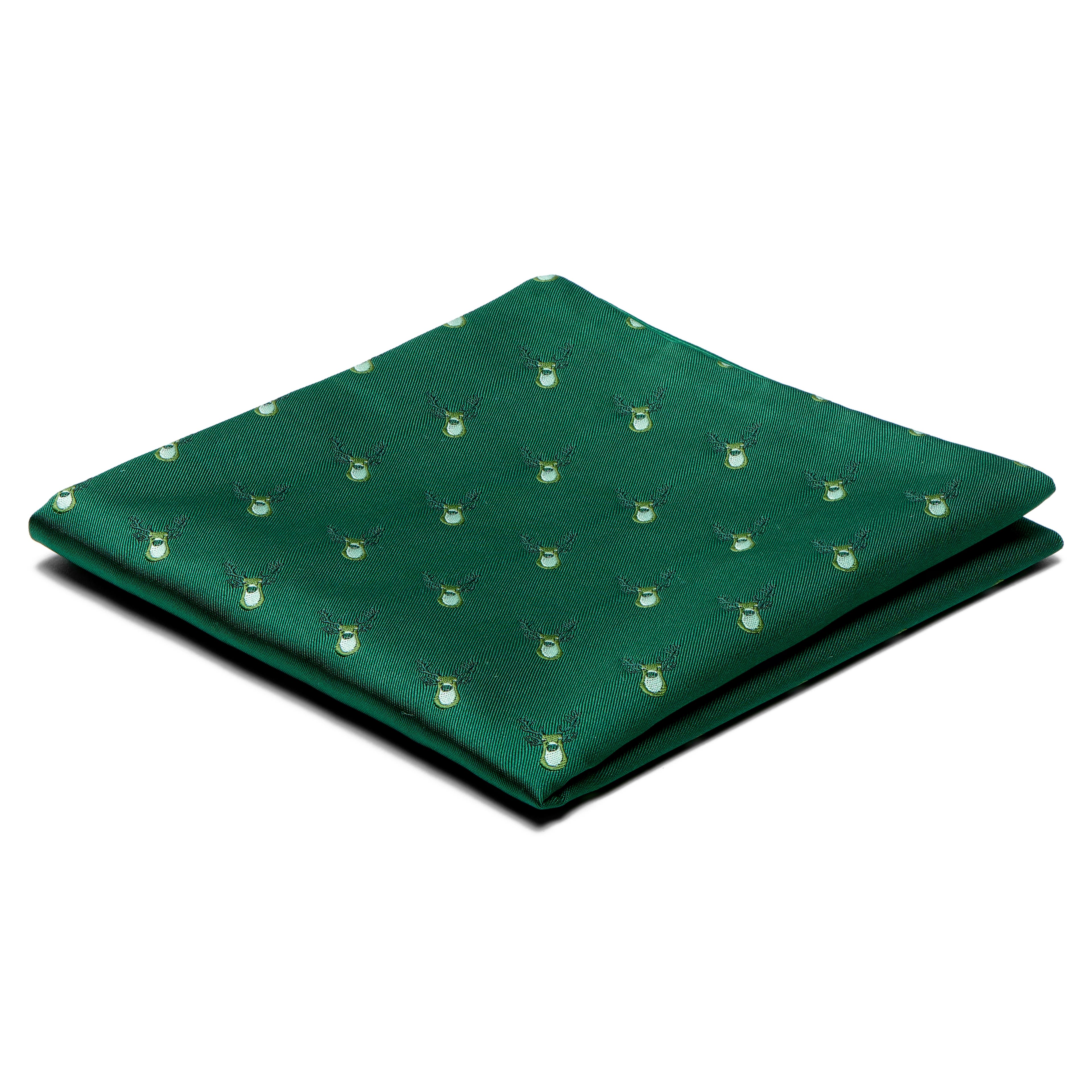 Green Christmas Reindeer Pattern Pocket Square