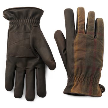 Кафяви карирани ръкавици от кожа и вълна