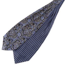 Blå Silkekravat med Striber & Barokmønster