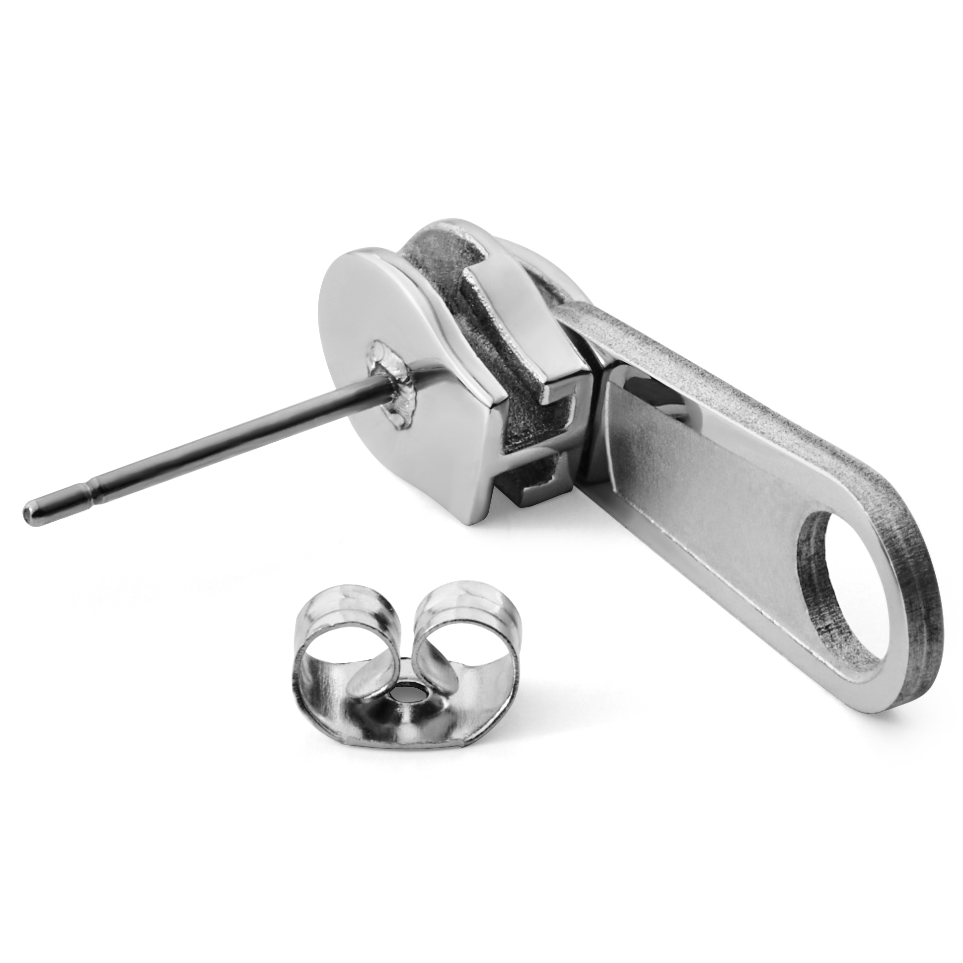 Floyd | Silver-Tone Stainless Steel Zipper Stud Earring - 3