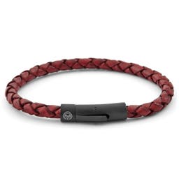Bordeaux & Black Braided Leather Cord Bracelet