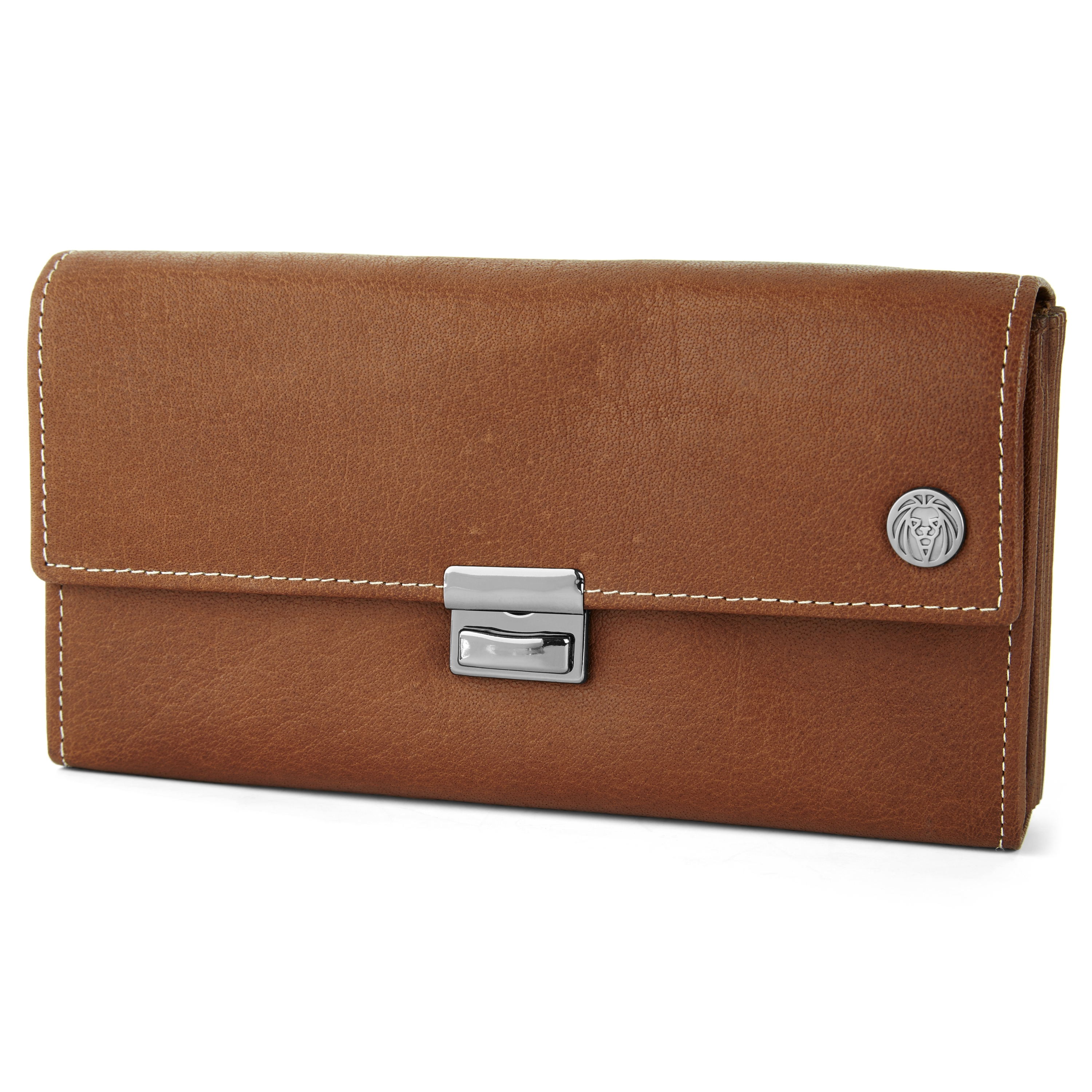 Cartera clásica estilo acordeón de cuero canela Oxford  - 1