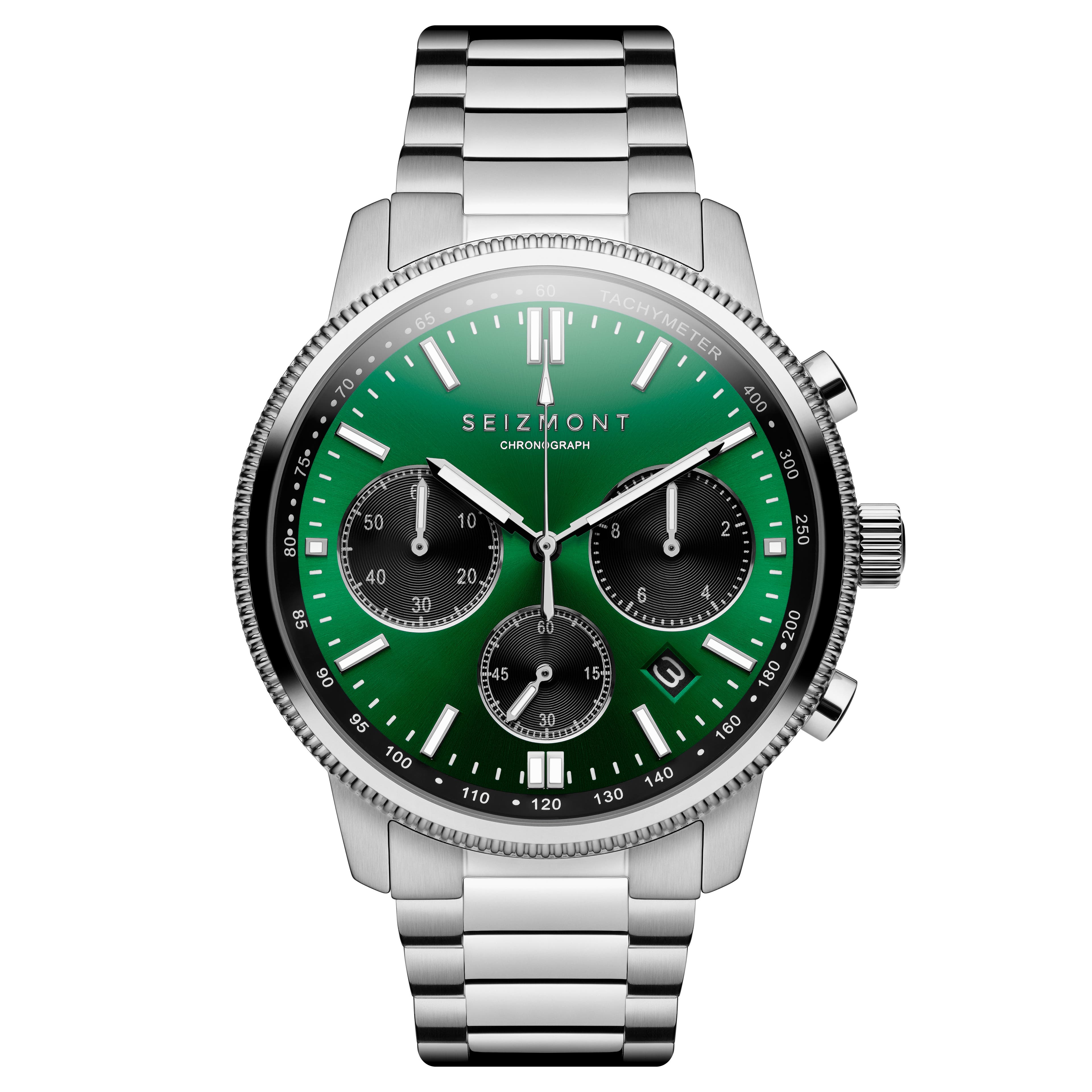 Chronum | Сребристо-зелен стоманен часовник хронограф