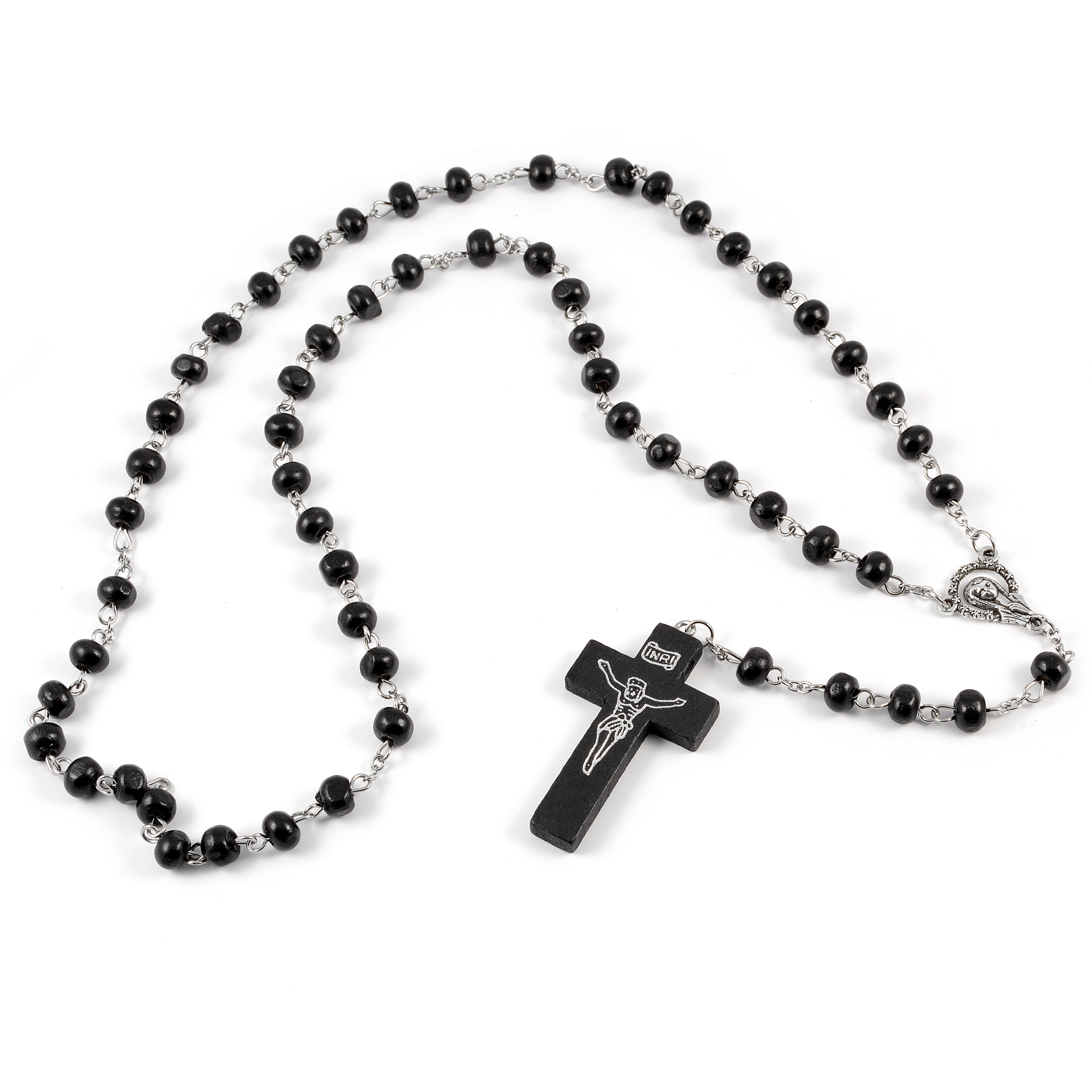 Sterling Silver Rosary Necklace Black PVD 5mm Beads 310488