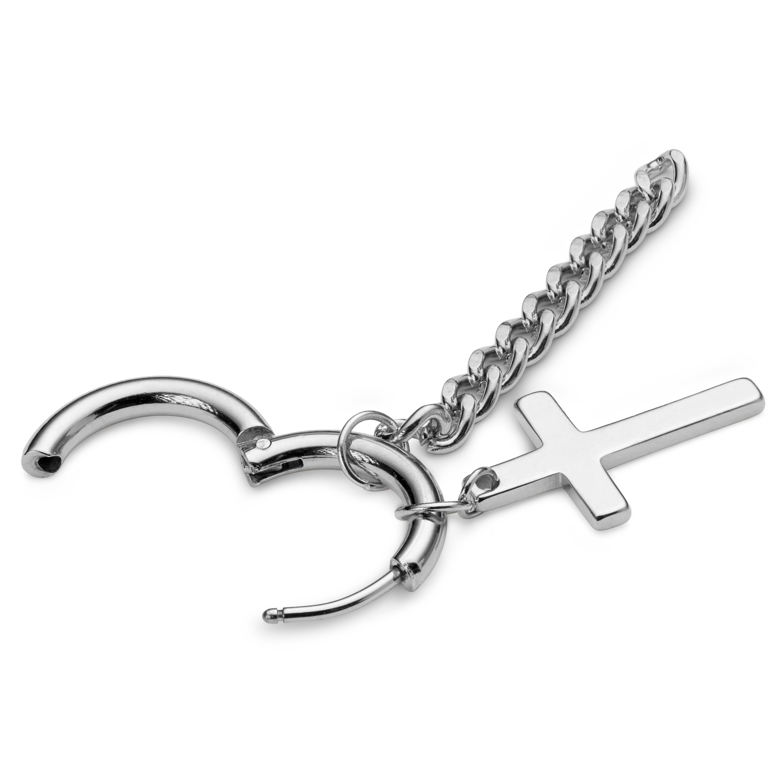 Silverfärgat Kors & Kedja Örhänge - 2