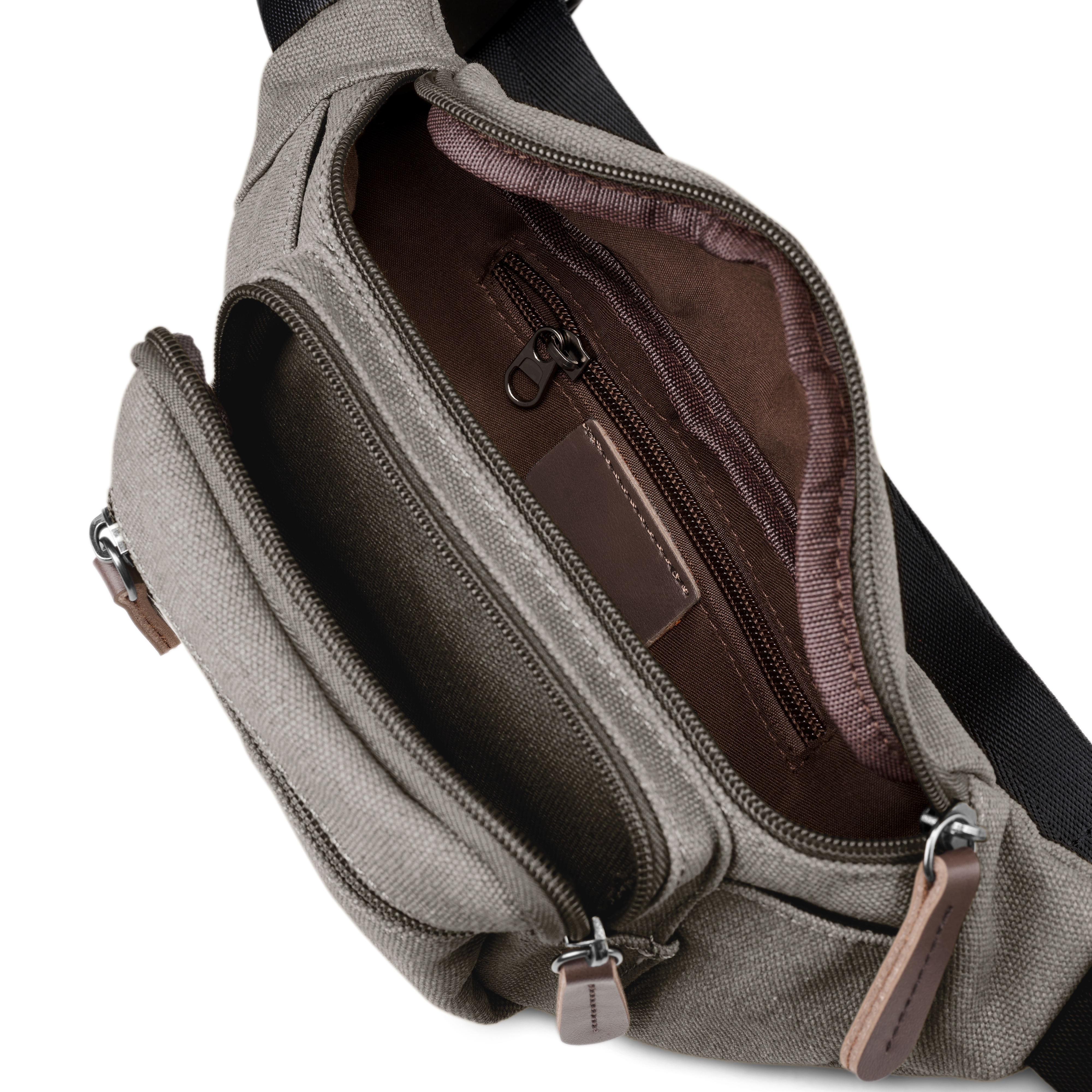 Metallic Grey Canvas & Brown Leather Bum Bag - 4