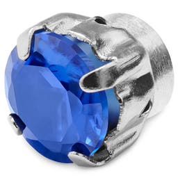 Сребриста магнитна обица със син кристал