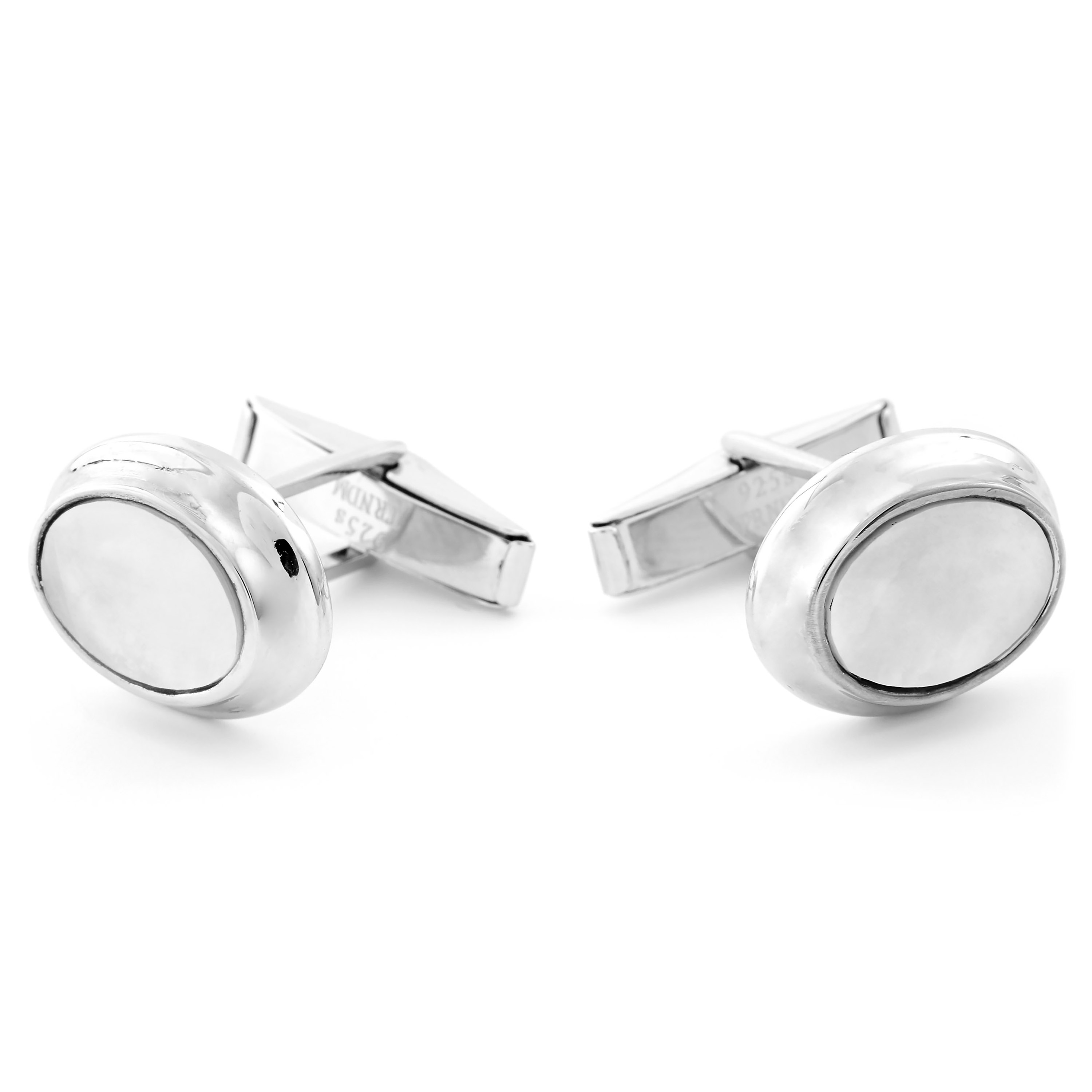 925er Silber Manschettenknöpfe Und Krawattenklammer Set Mit Weißer Perle - 6