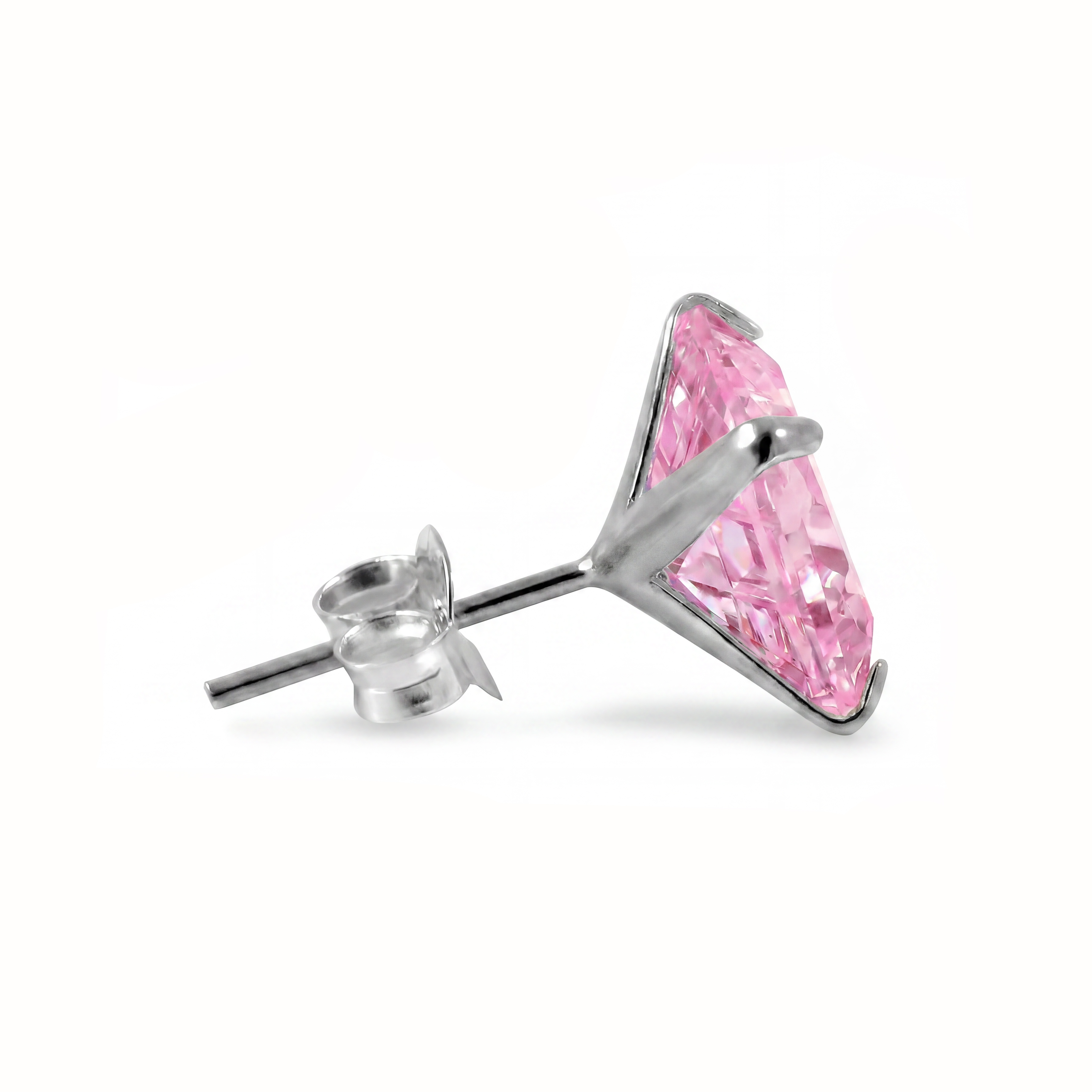 Lucid | Roze ronde 8 mm zirkonia oorbel van 925 sterling zilver  - 2