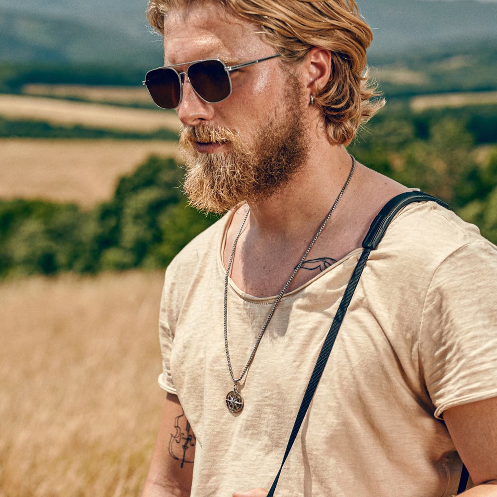 hover: Atlas | Silver-tone Steel North Star Pendant Necklace hover: Atlas | Silver-tone Steel North Star Pendant Necklace