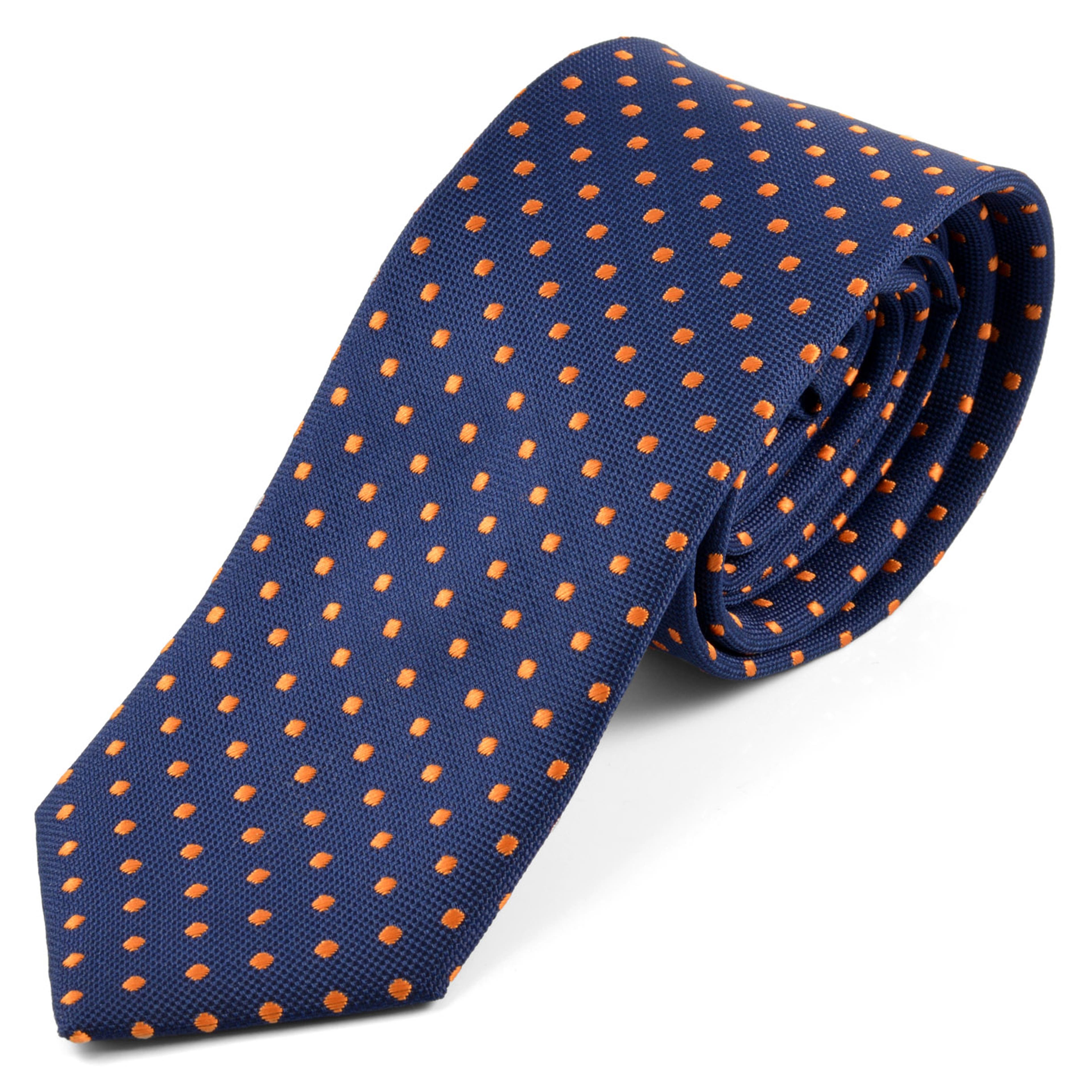 Corbata azul con puntos naranjas 