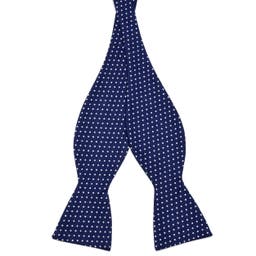 Navy Blue Dotted Cotton Self-Tie Bow Tie