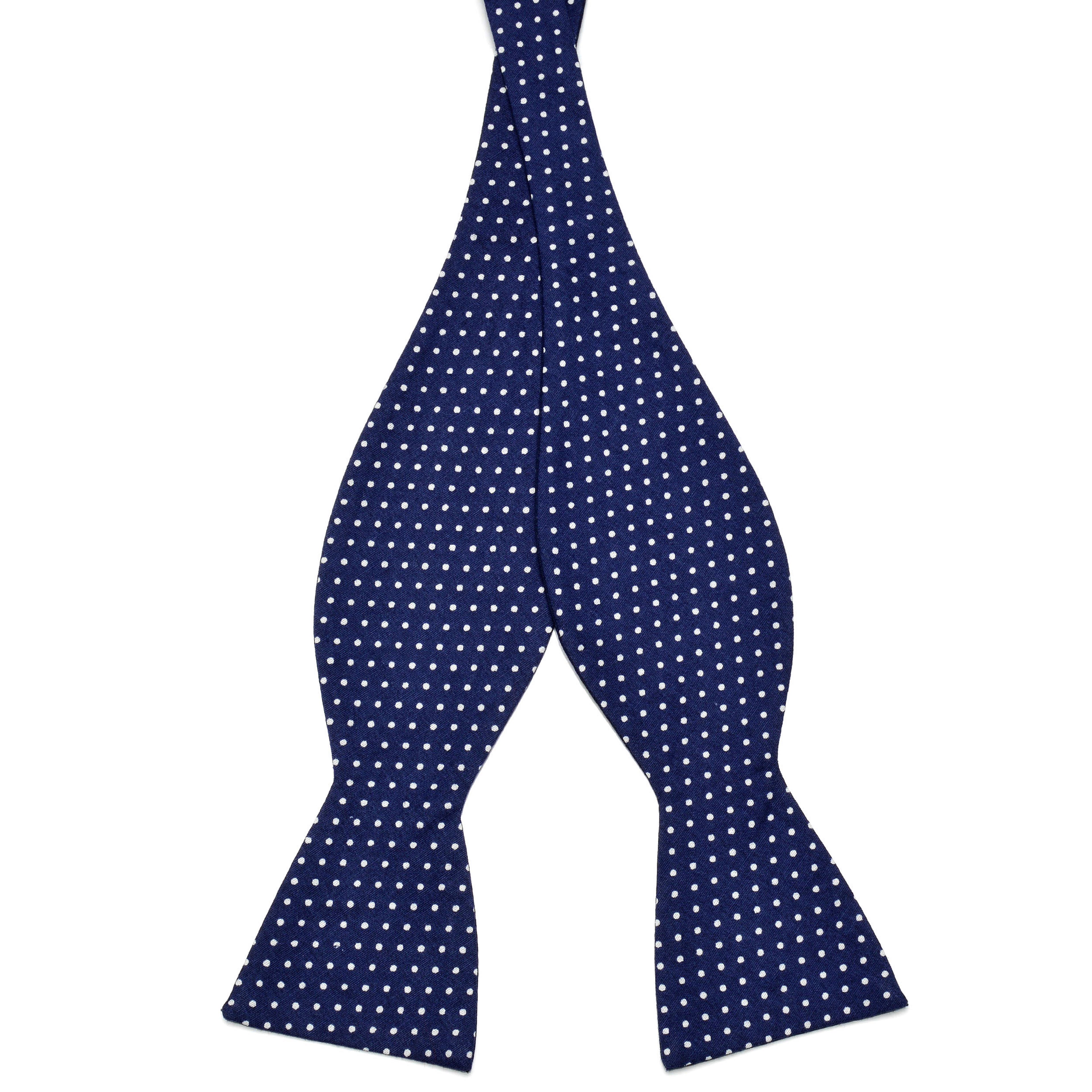 Navy Blue Dotted Self-Tie Cotton Bow Tie