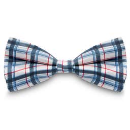 White, Royal Blue & Burgundy Thick Chequered Silk Pre-Tied Bow Tie