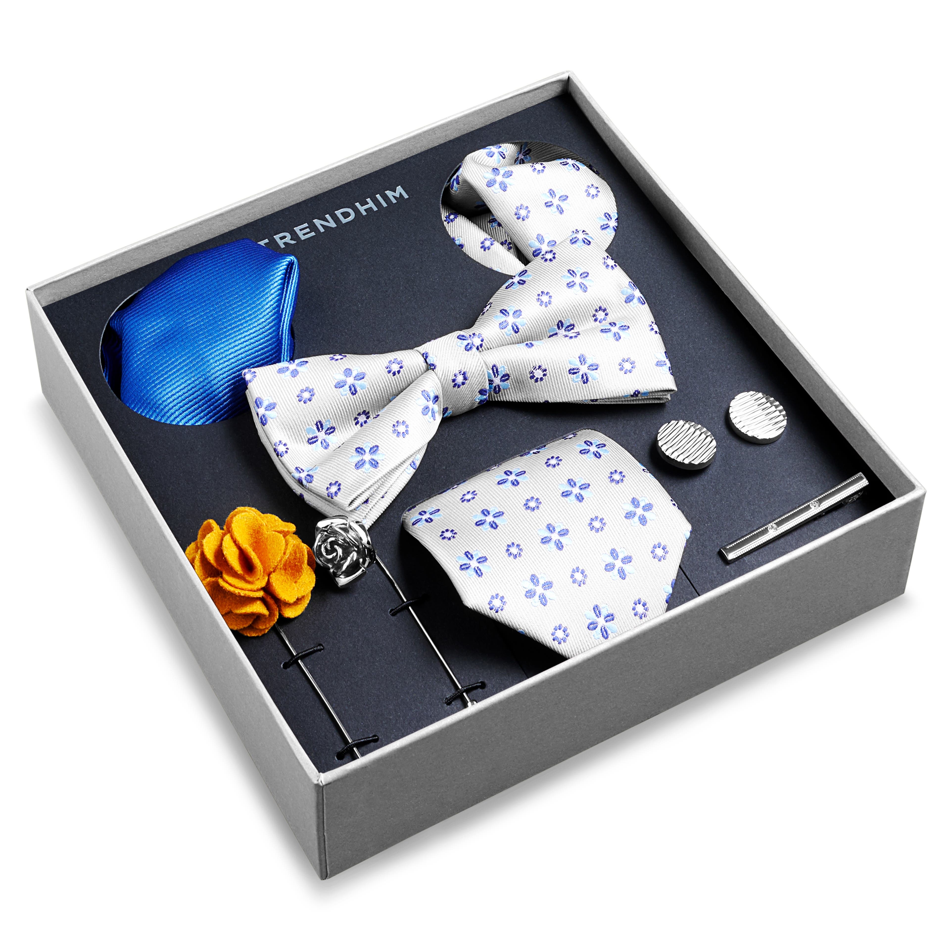 Scatola regalo con accessori da abito | Set con motivo floreale beige e blu