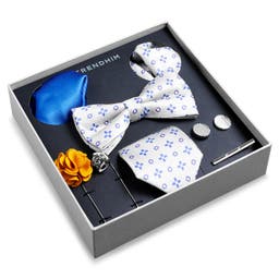 Cutie cadou cu accesorii pentru costum | Set bej și albastru cu imprimeu floral