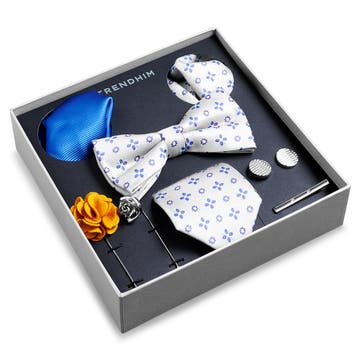 Suit Accessory Gift Box | Beige & Blue Floral-Patterned Set