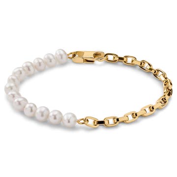 Ocata | Silberfarbenes Armband mit Ankerkette und Perlen