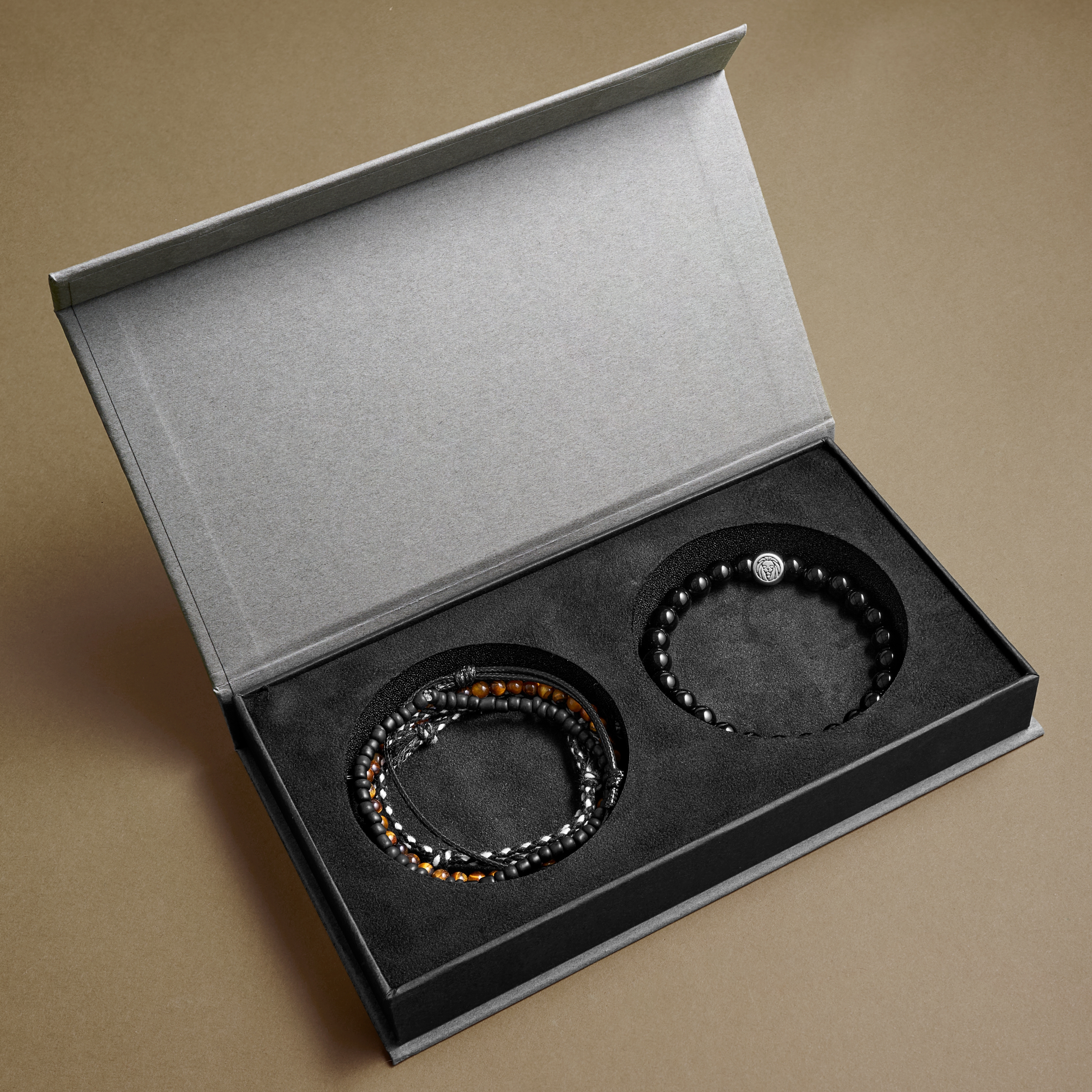 Essential Men's Bracelet Gift Box | Onyx, Tiger's Eye, Leather, & Yarn - 3