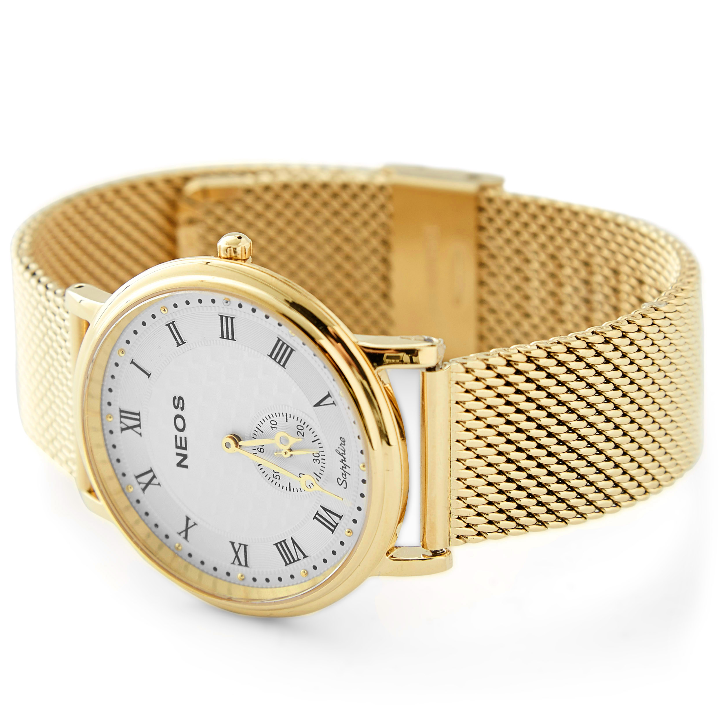 Klassische goldene Uhr mit Saphirkristall aus Edelstahl - 4