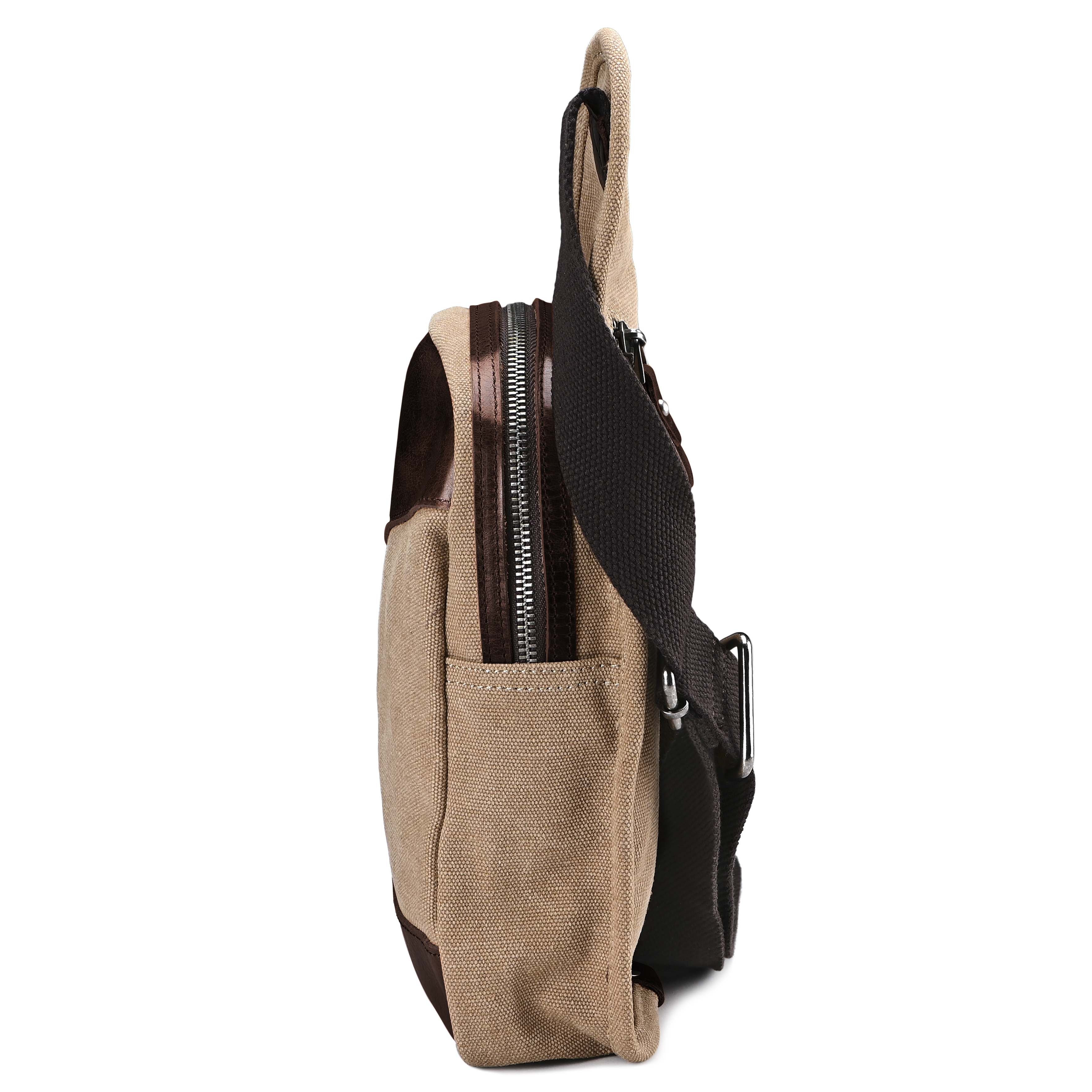Khakigroene Crossbody Schoudertas van Canvas en Leer - 4