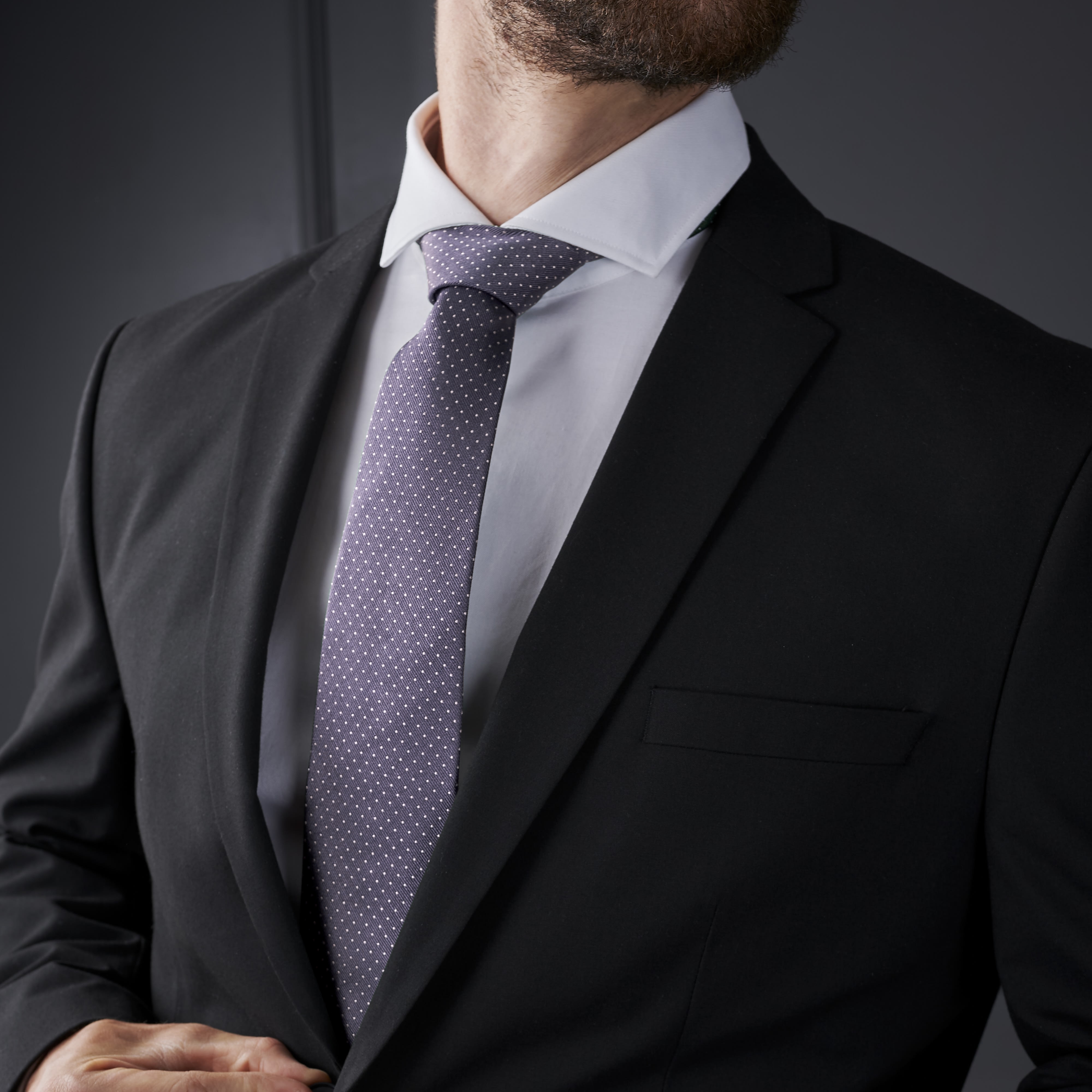 Šedá puntíkovaná hedvábná 8cm kravata - 3