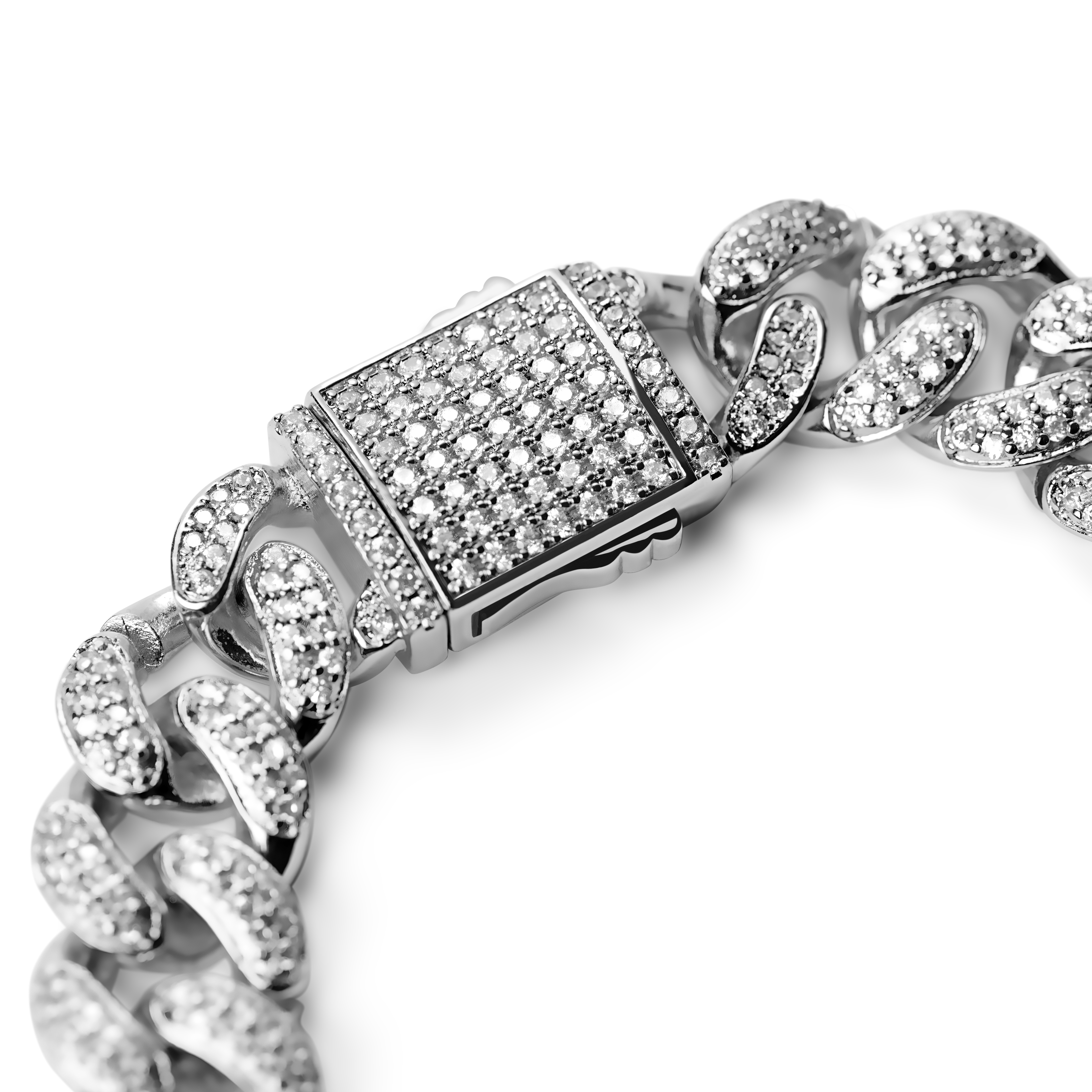 Nicos | 12 mm Iced Silver-tone Cuban Chain Zirconia Bracelet - 3