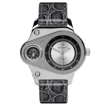 Orbis | Silver-Tone & Black Stainless Steel Compass Watch