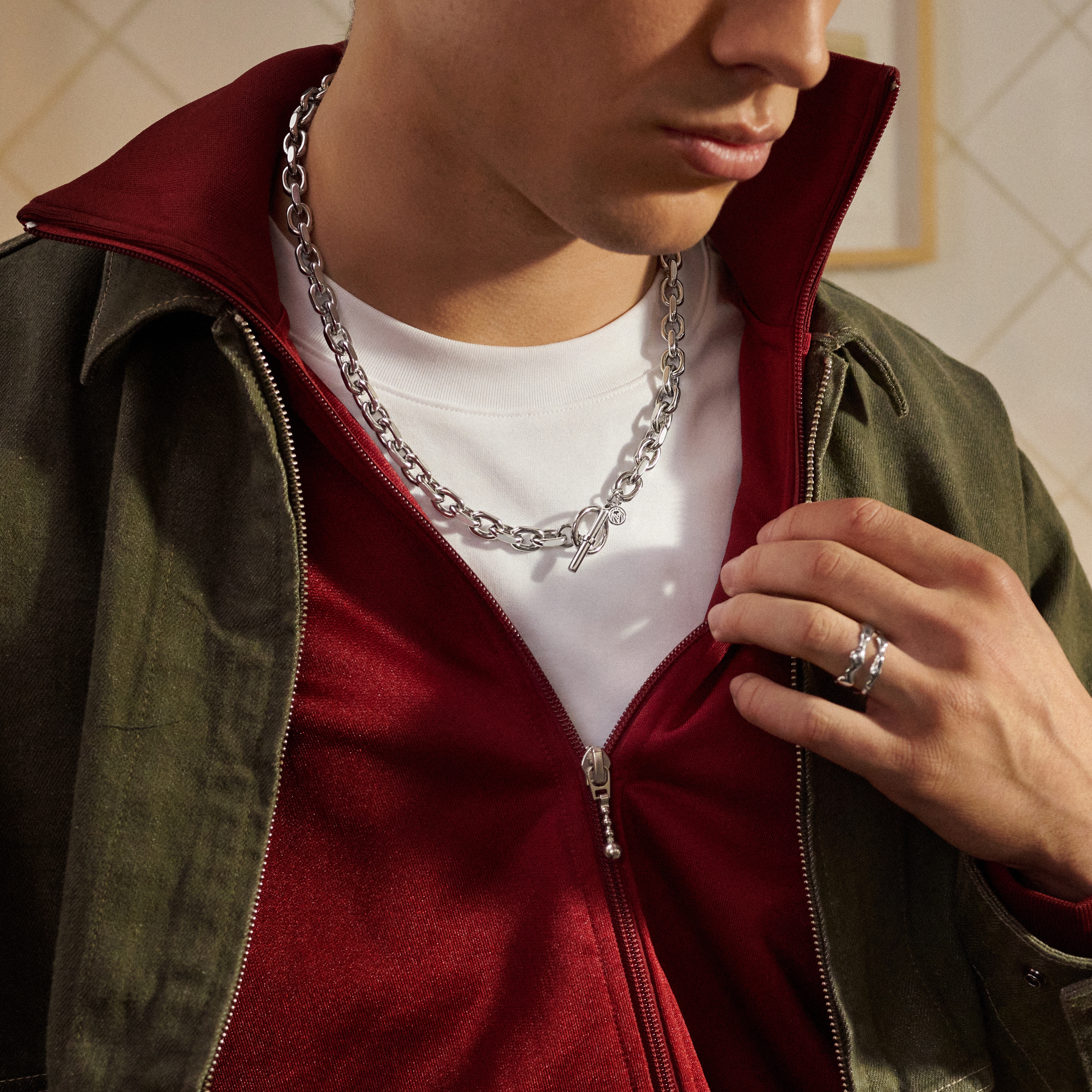 New Classics | silberfarbene Edelstahl Halskette mit O-Gliedern und Knebelverschluss - 3