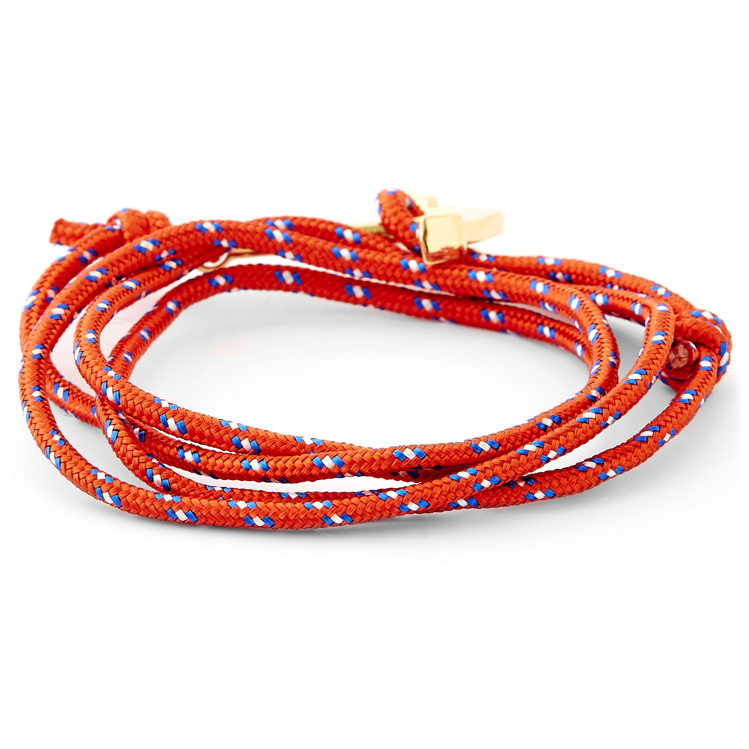 Bracelet L'ancre dorée à cordon rouge, blanc et bleu  - 3