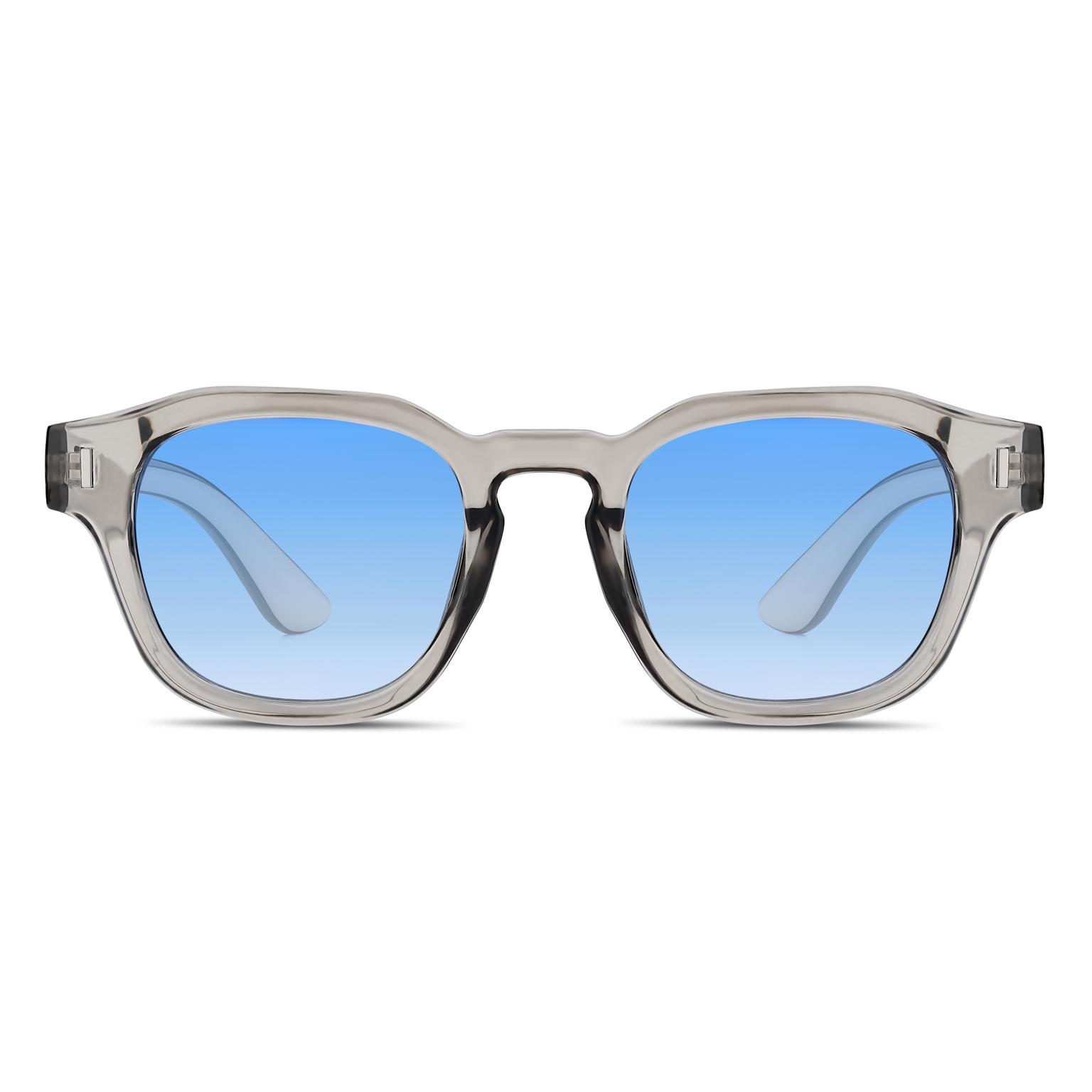 Durchsichtige und blau verlaufende geometrische Hornrand Sonnenbrille
Durchsichtige und blau verlaufende geometrische Hornrand Sonnenbrille
