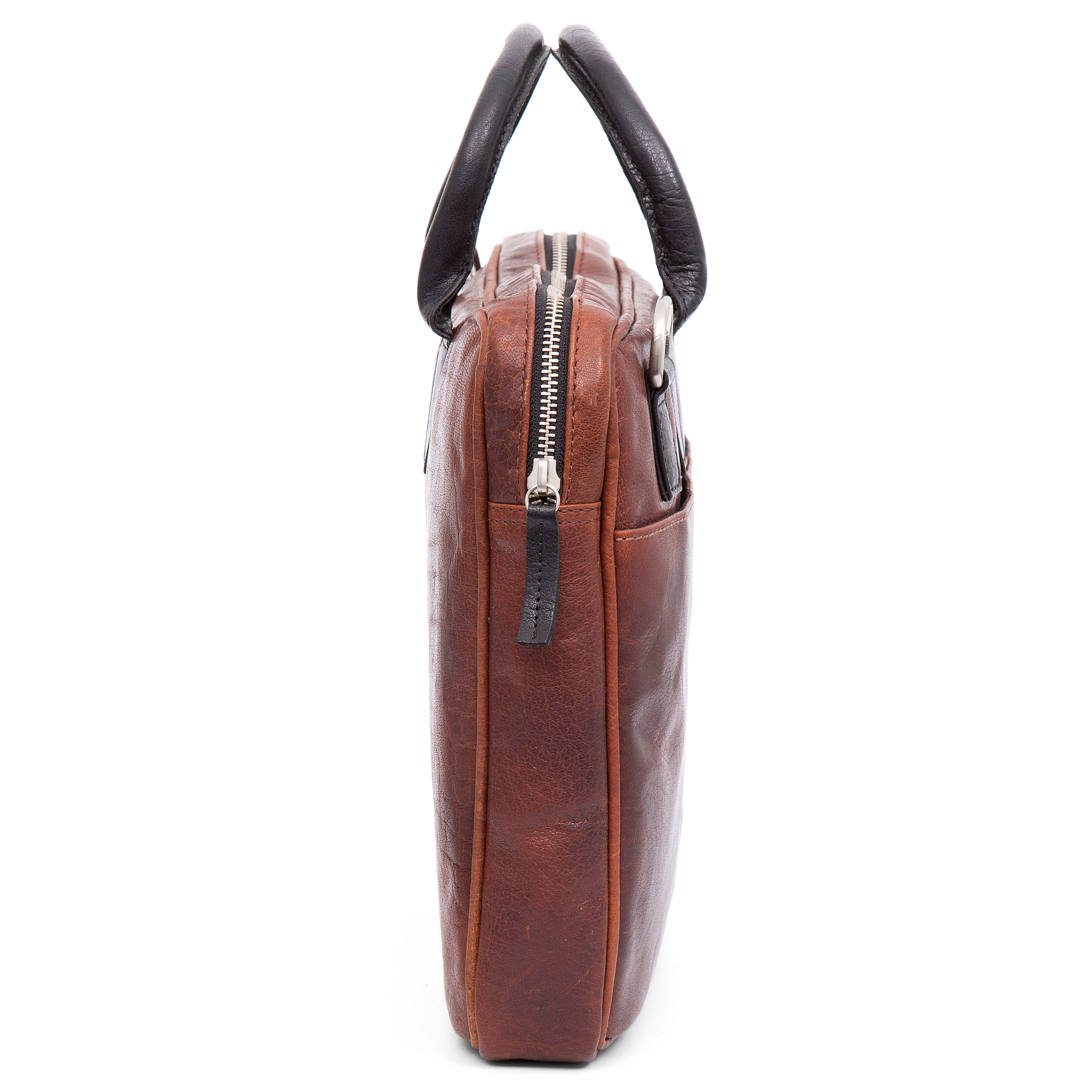 Montreal Slim 13" Executive Tan & Black Leather Bag - 6