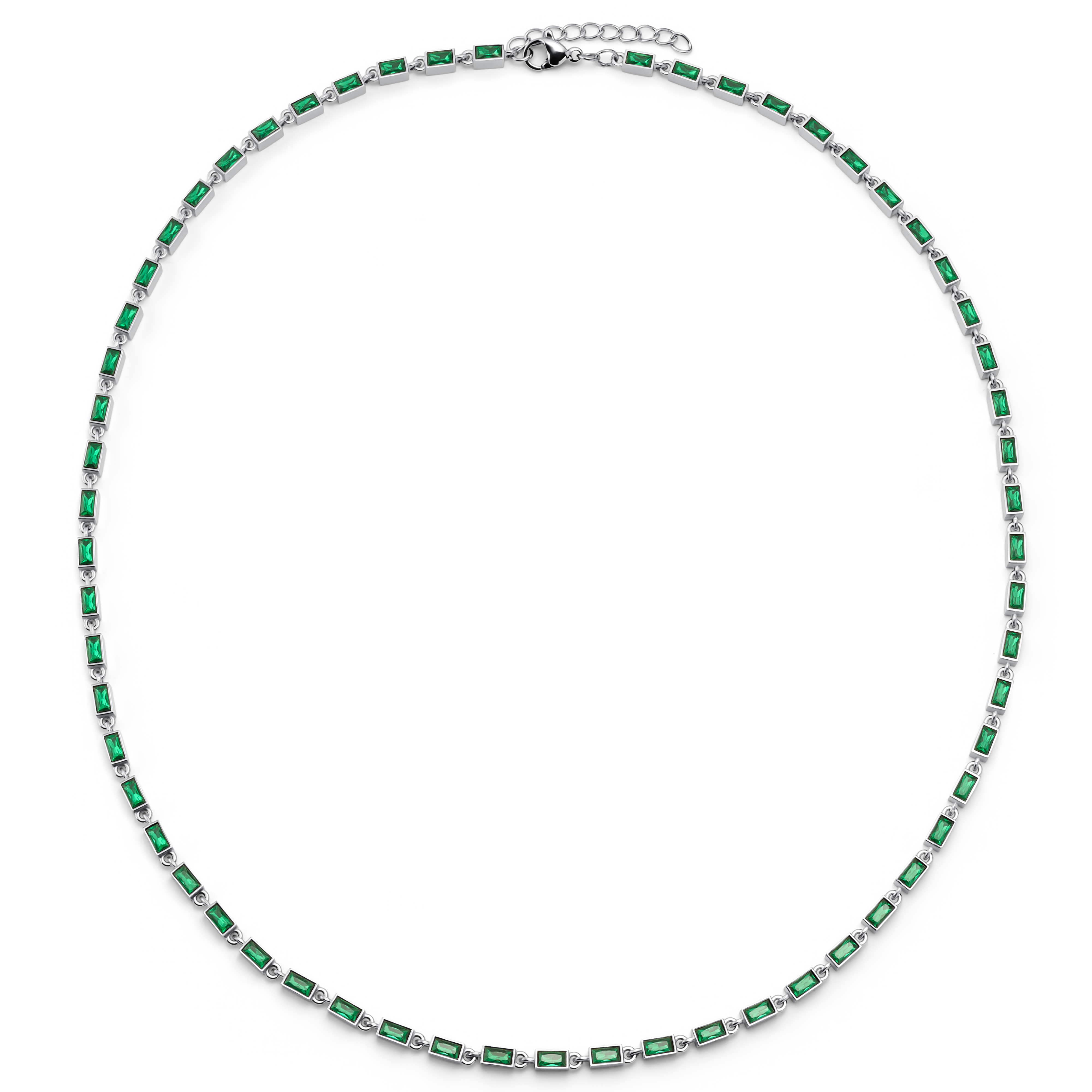 Facet | Silvertonat halsband med smaragdgröna kristallglasstenar - 2