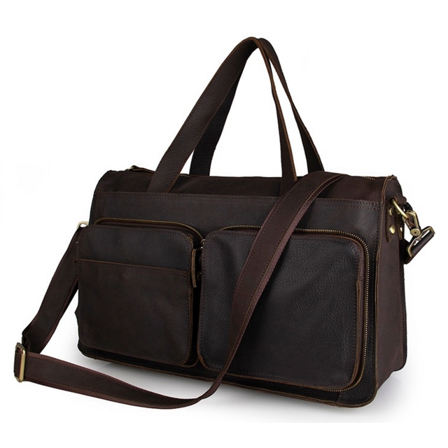 Brown Dual Pouch Leather Satchel - 4