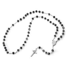 Silver-Tone & Black Rosary With Silver-Tone Our Lady Of Guadalupe & Cross Beads Necklace