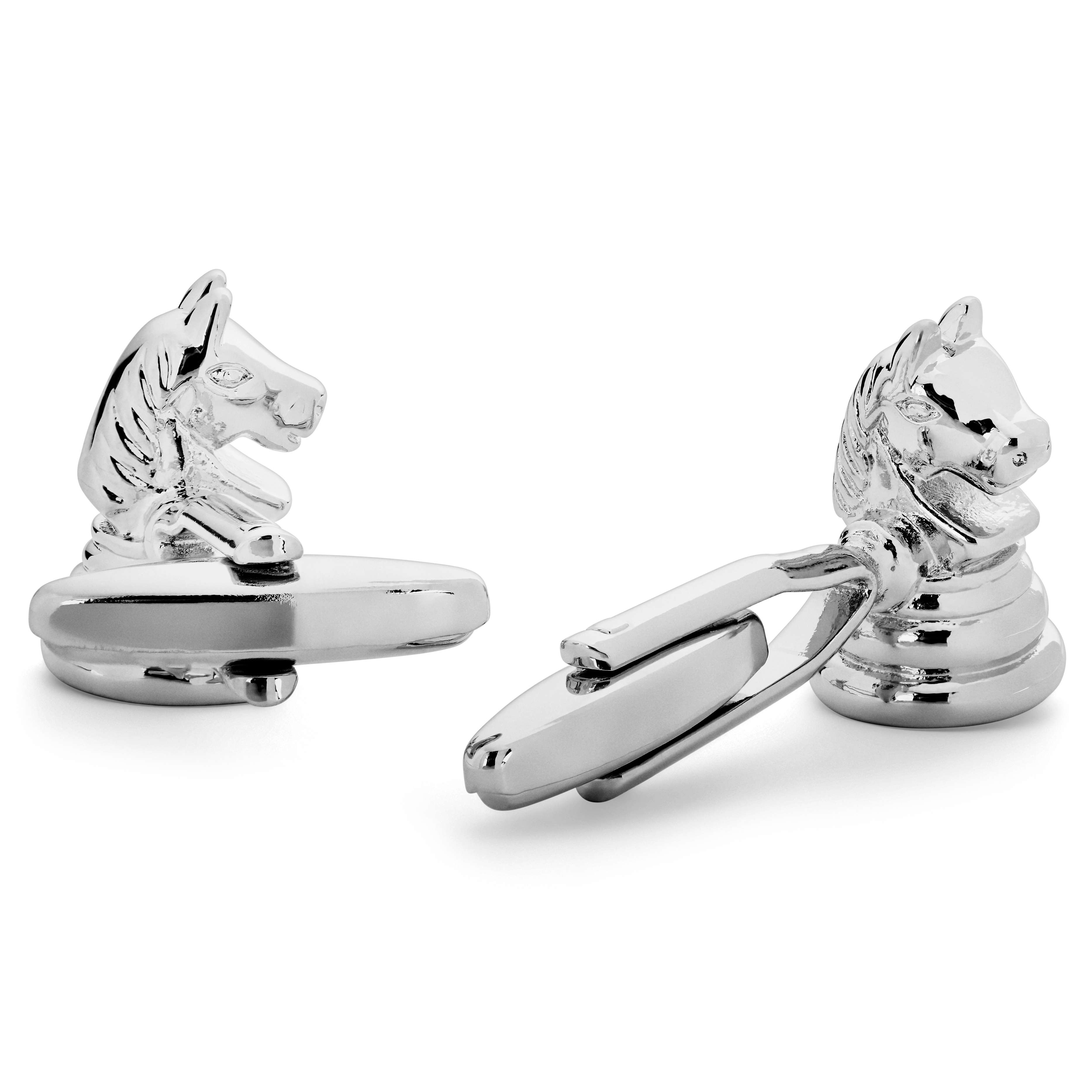 Meraklis | Ασημί Μανικετόκουμπα Chess Knight - 2