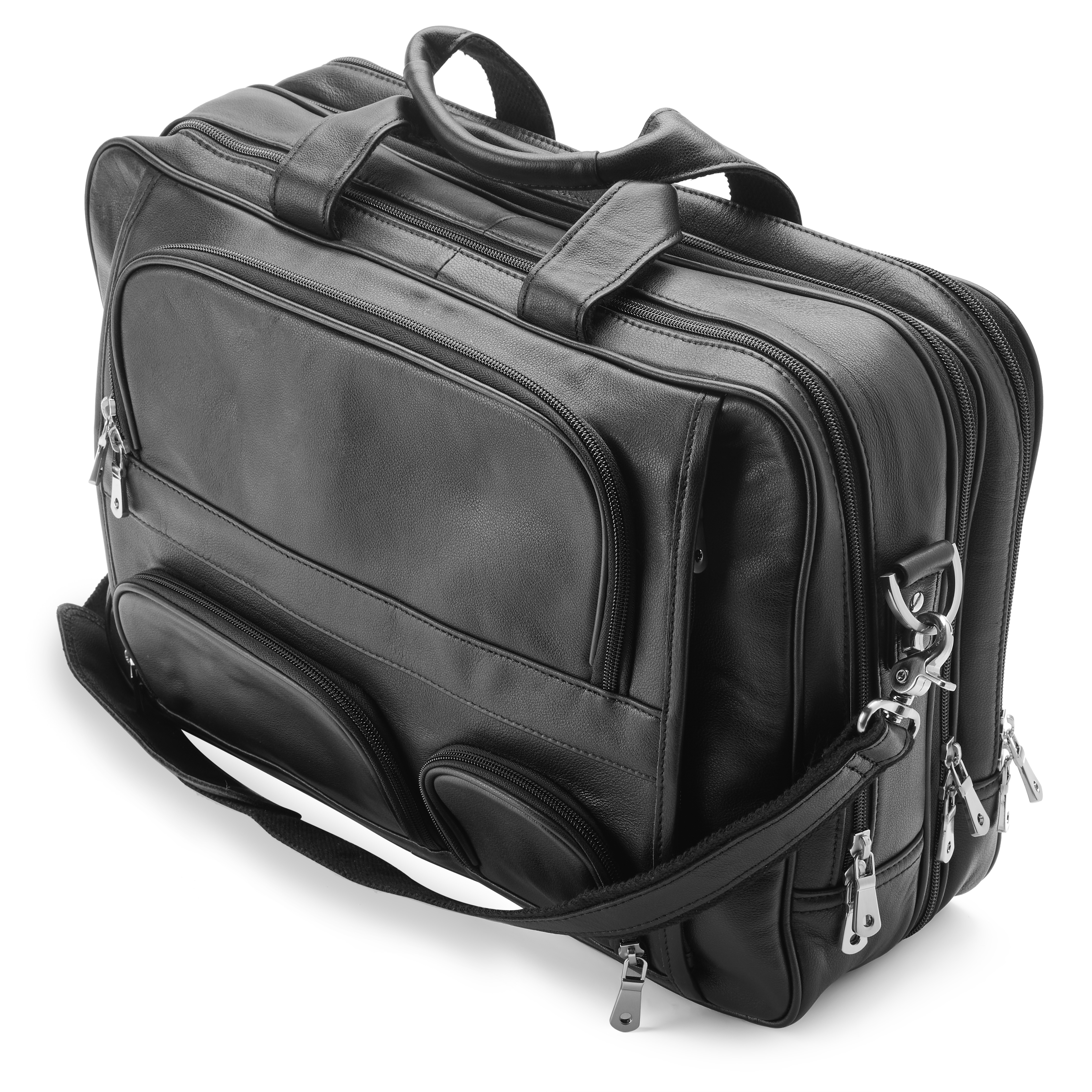 Black Leather Multifunction Laptop Messenger Bag - 5