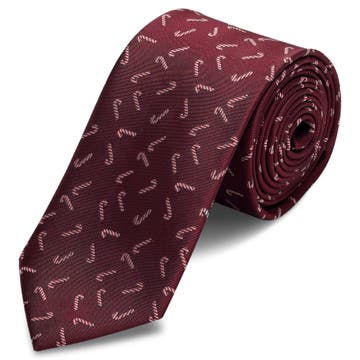 Коледна вратовръзка в цвят бургунди със захарни бастунчета