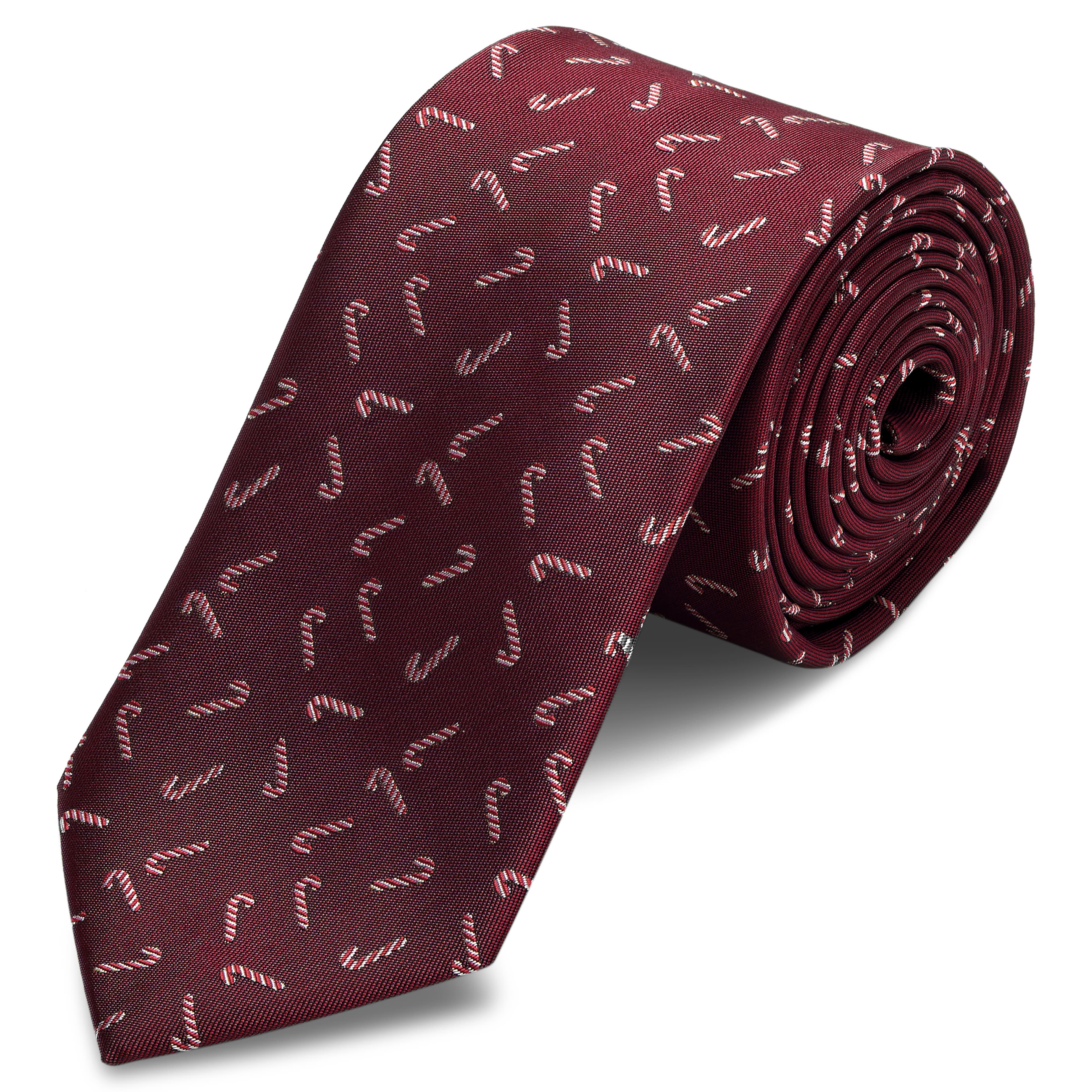 Burgundy Christmas Candy Cane Pattern Polyester Tie