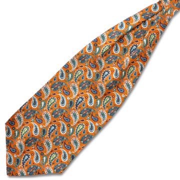 Virtuo | Mandarijnkleurige zijden stropdassjaal met paisleymotief Virtuo | Mandarijnkleurige zijden stropdassjaal met paisleymotief