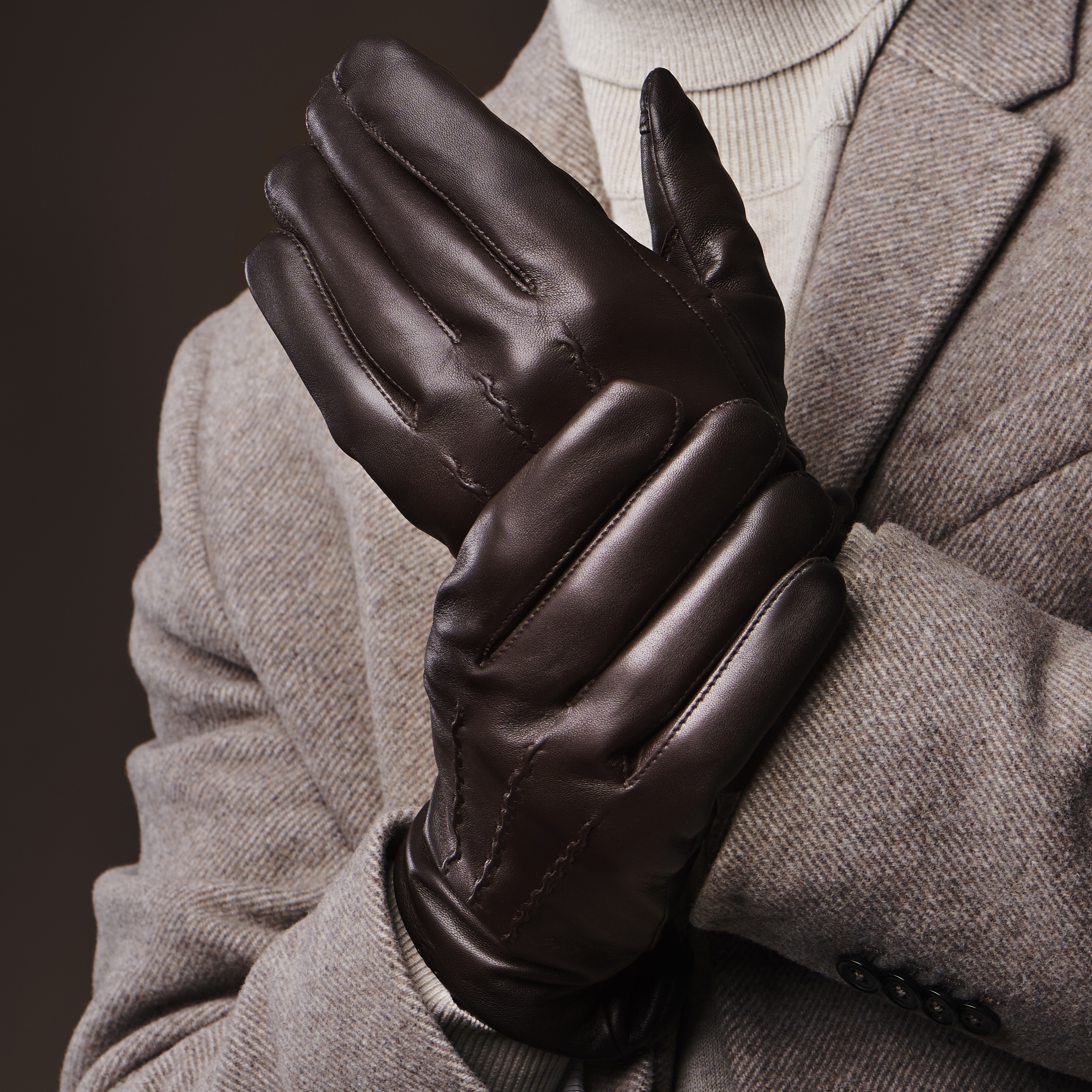 Salt Hide | | Cuffed Touchscreen Gloves stock! Compatible leather & Dark In Sheep Brown