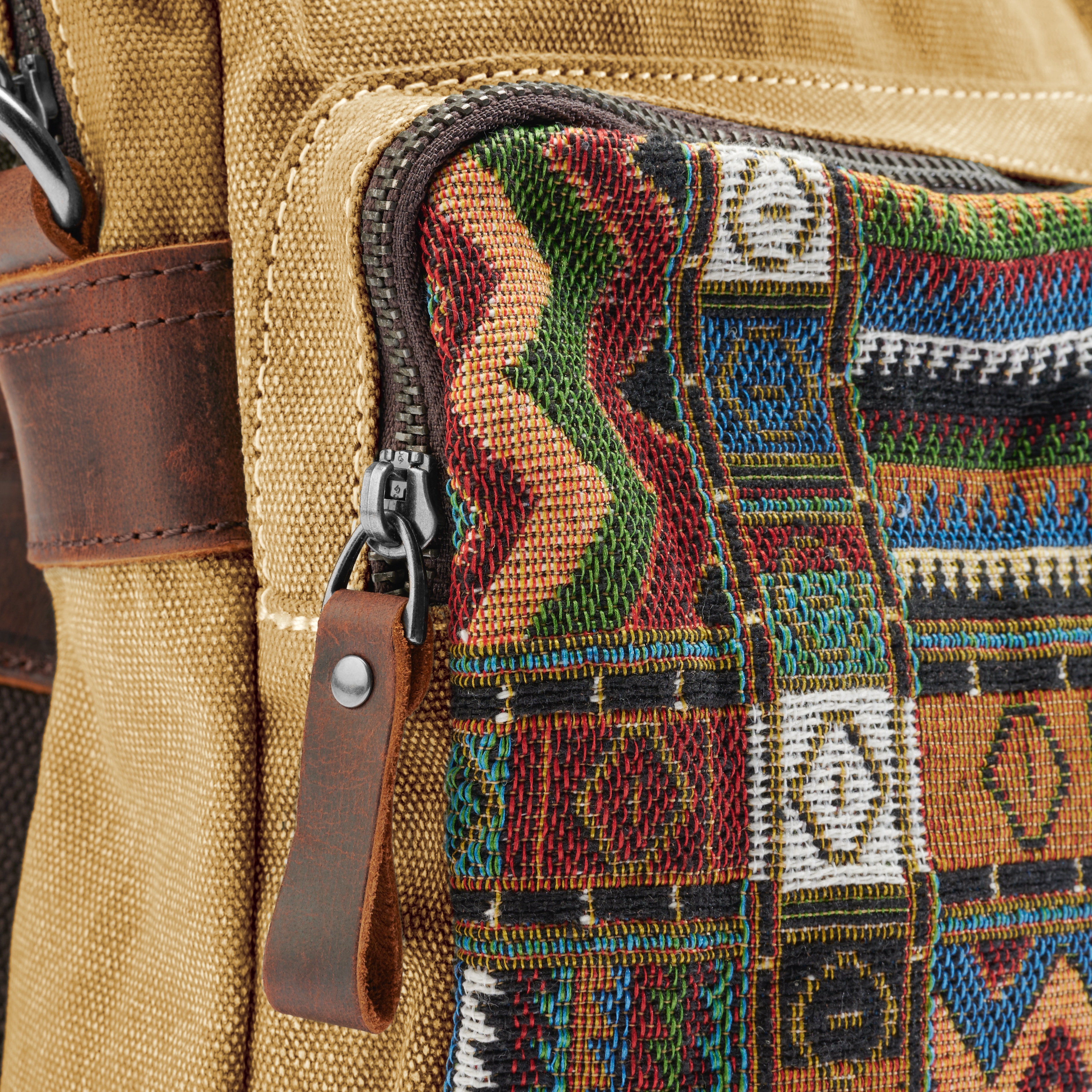 Retro brūna auduma un ādas plecu soma Bohemian - 9