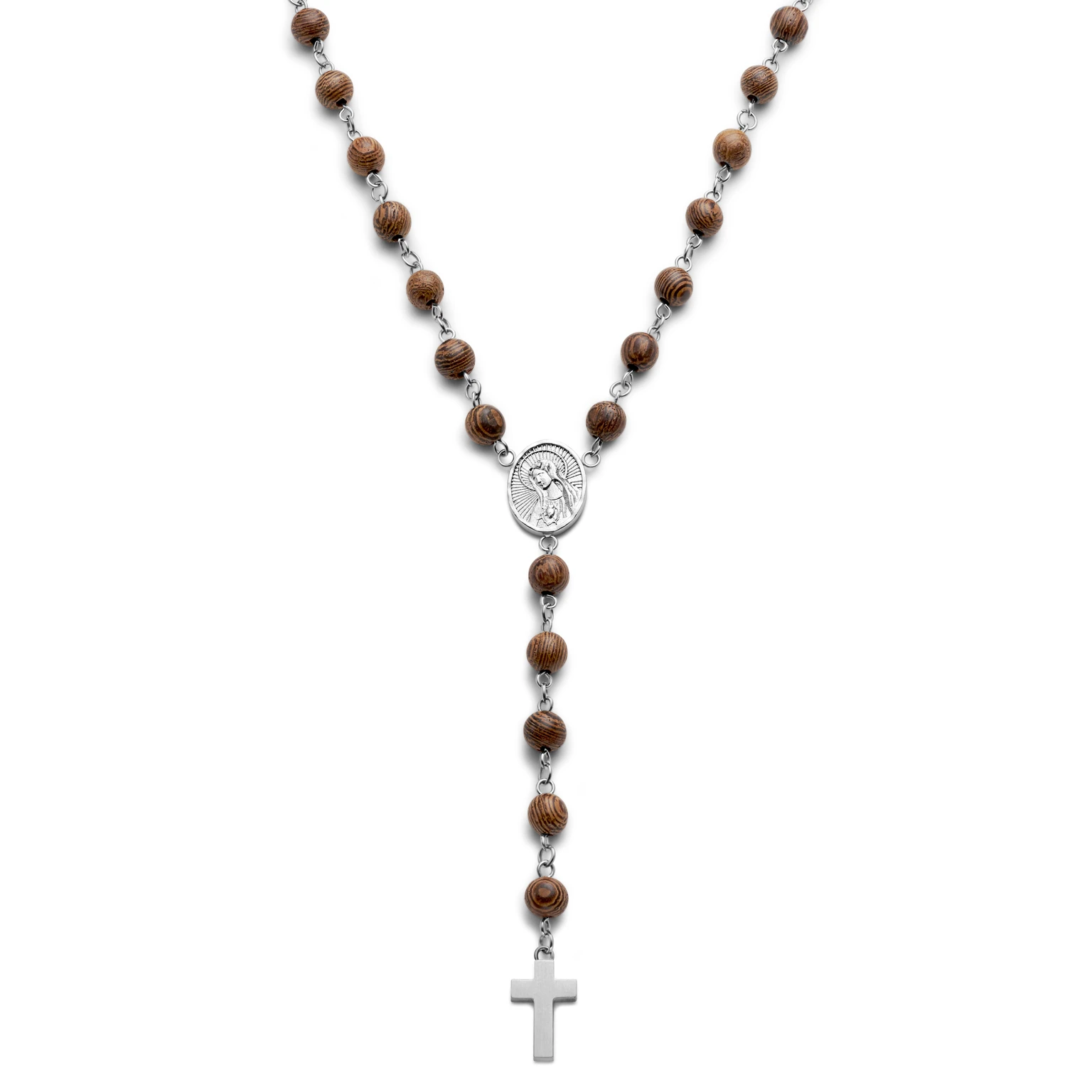 Varietas | Κολιέ Ροζάριο Από Χειρουργικό Ατσάλι Wood Bead Varietas | Κολιέ Ροζάριο Από Χειρουργικό Ατσάλι Wood Bead