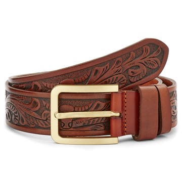 Artistic Reddish Brown Leather Belt
