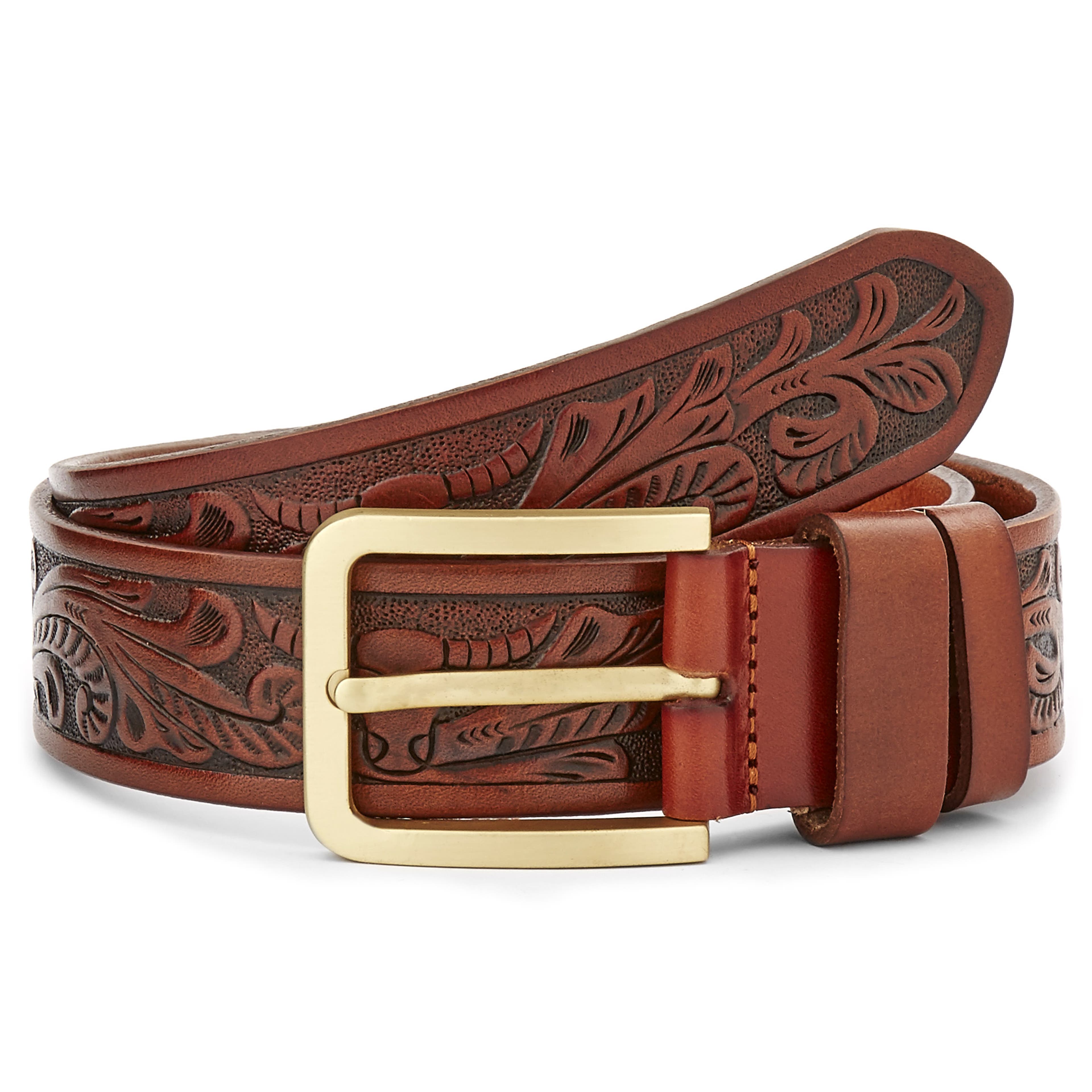 Cinturón de cuero artístico marrón rojizo