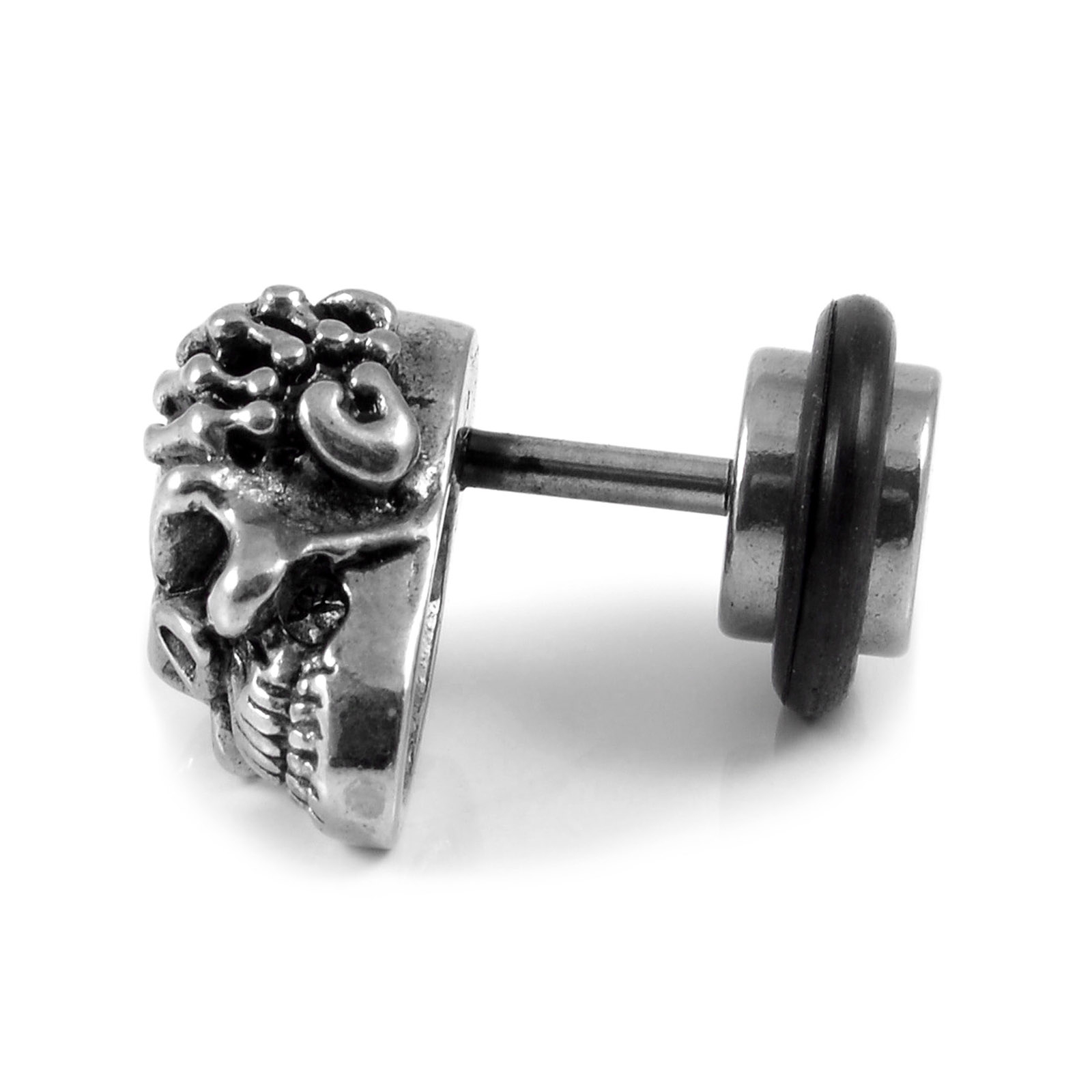 Sentio | Clou d'oreille tête de mort en acier inoxydable argenté - 2